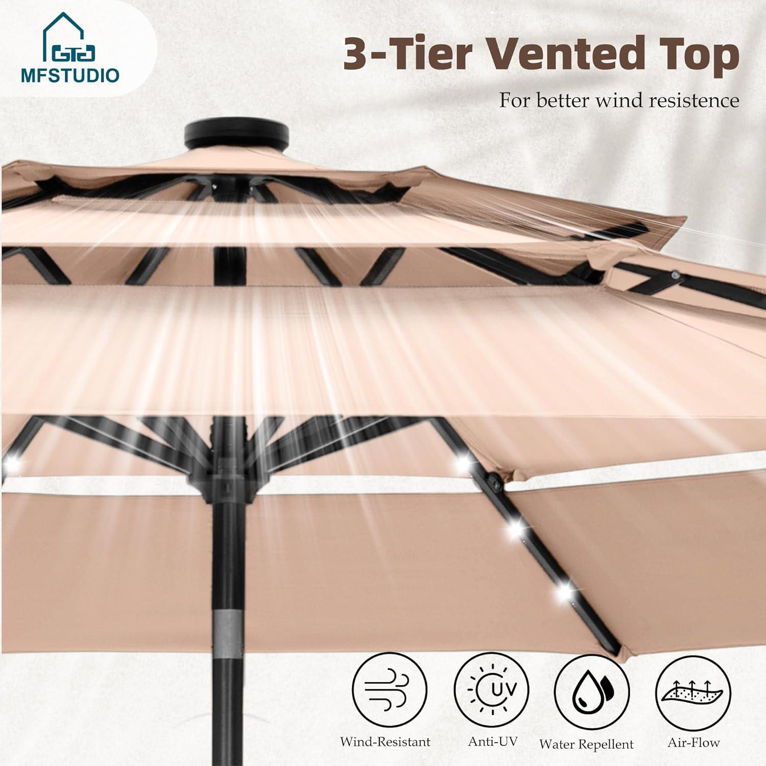 10ft Orange Red Polyester 3-Tier Vented Patio Umbrella with Auto-Tilt