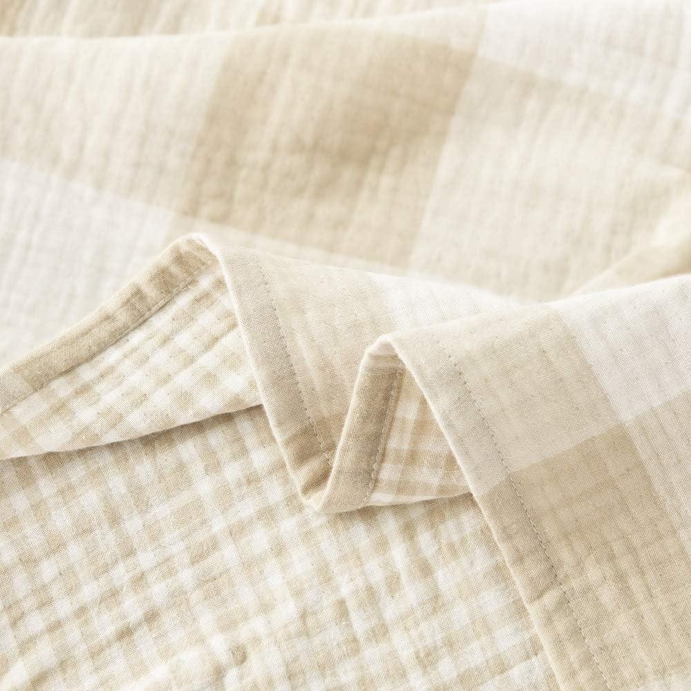 Khaki Buffalo Check Cotton Muslin Reversible Queen Blanket