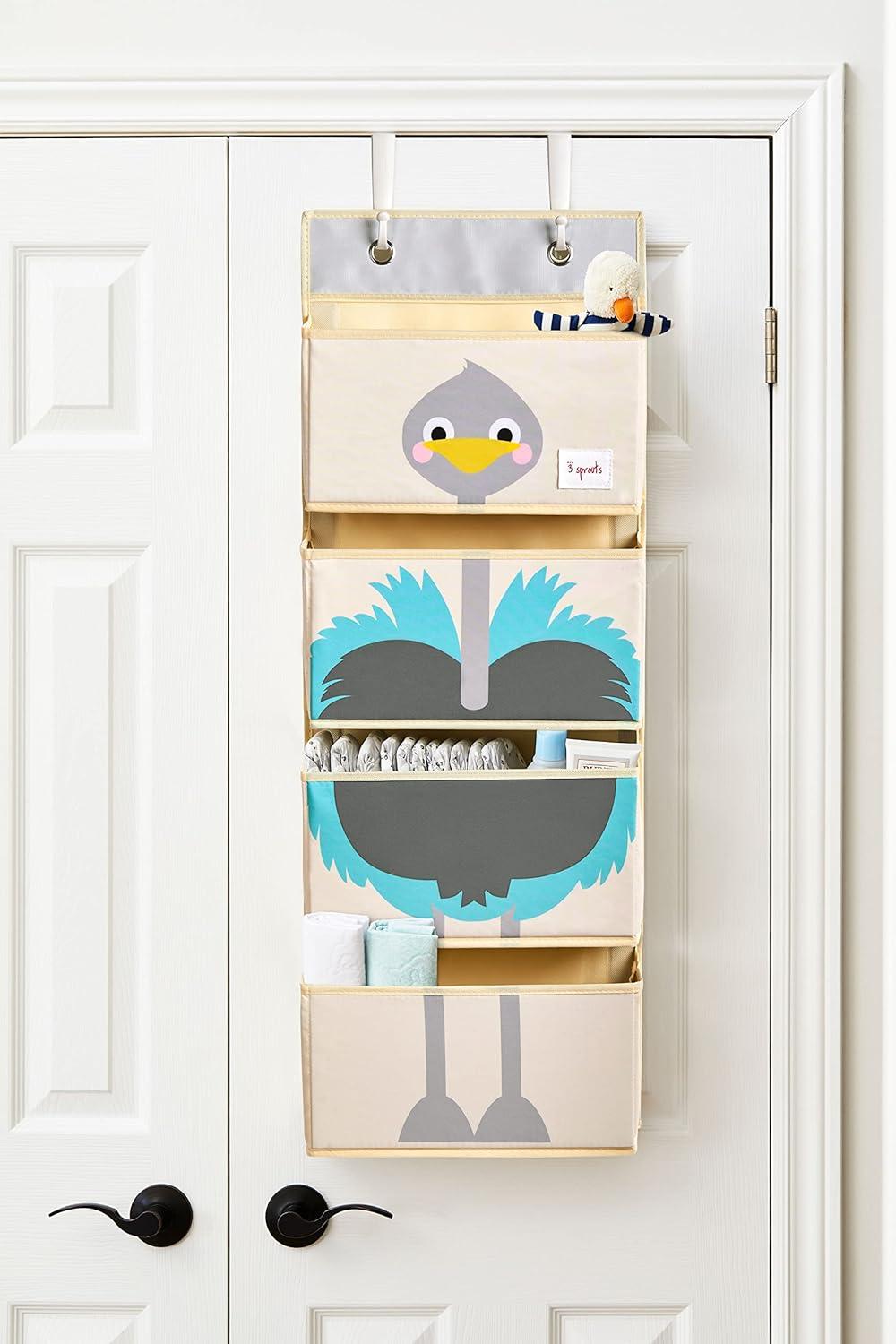 3 Sprouts Children's Nursery Room Wall Hanging Basket Storage Organizer, Ostrich