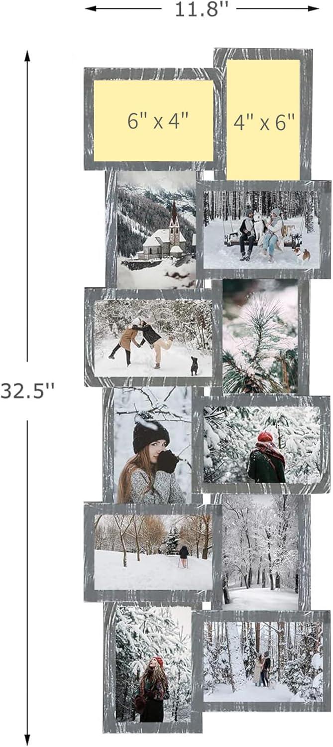 J.M.Deco Picture Frame Sets for Wall, 9 Opening Collage Frame, 6 x 4 With Family Friend's Memory, Rustic Distressed Photo Frame Wall Hanging for 4x6, Gold