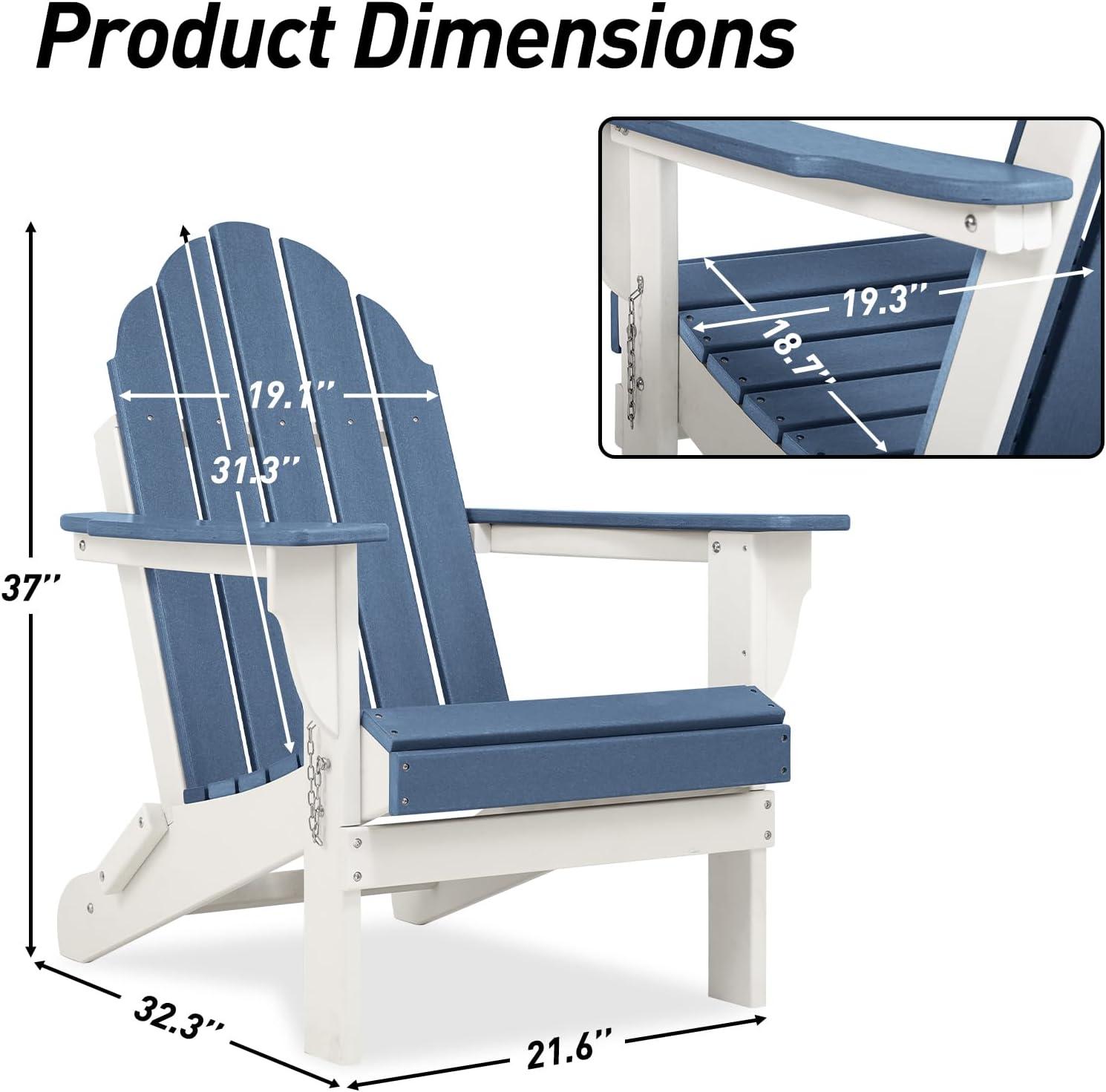 Aoodor HDPE Outdoor All-Weather Folding Adirondack Chair for Patio, Garden, Backyard, Lawn, Fire Pit, Navy Blue