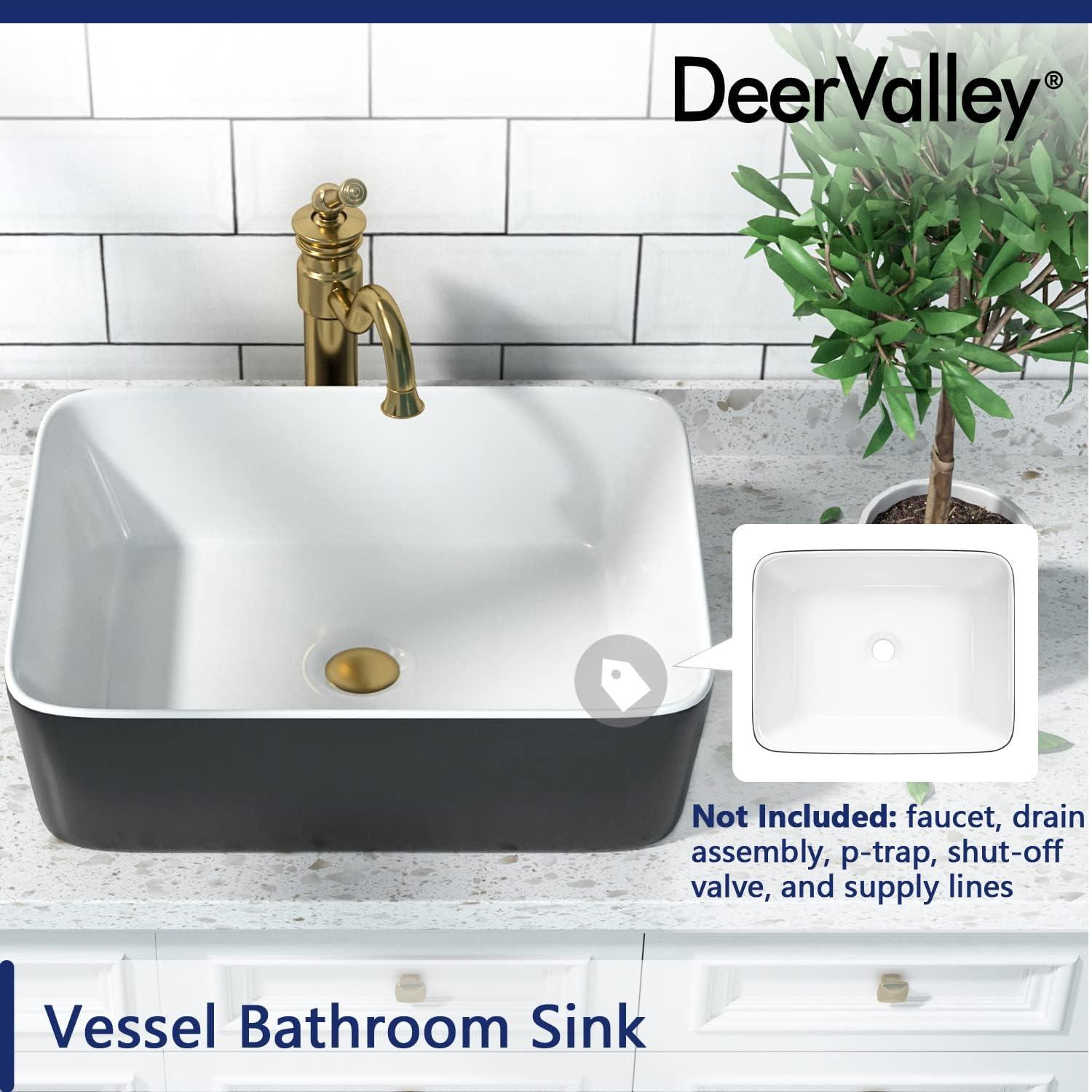 Elegant Dual-Tone 19" x 15" Rectangular Ceramic Vessel Bathroom Sink