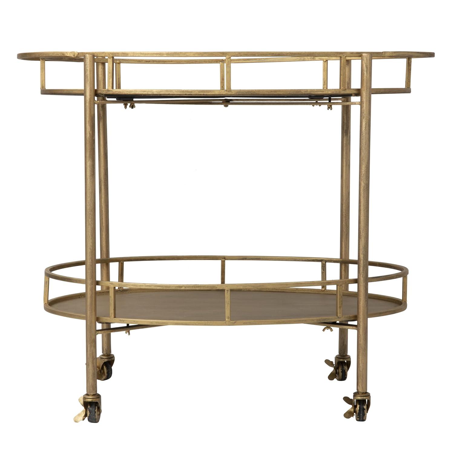 Creative Co-Op 2-Tier Metal Bar Cart with Locking Caster Wheels