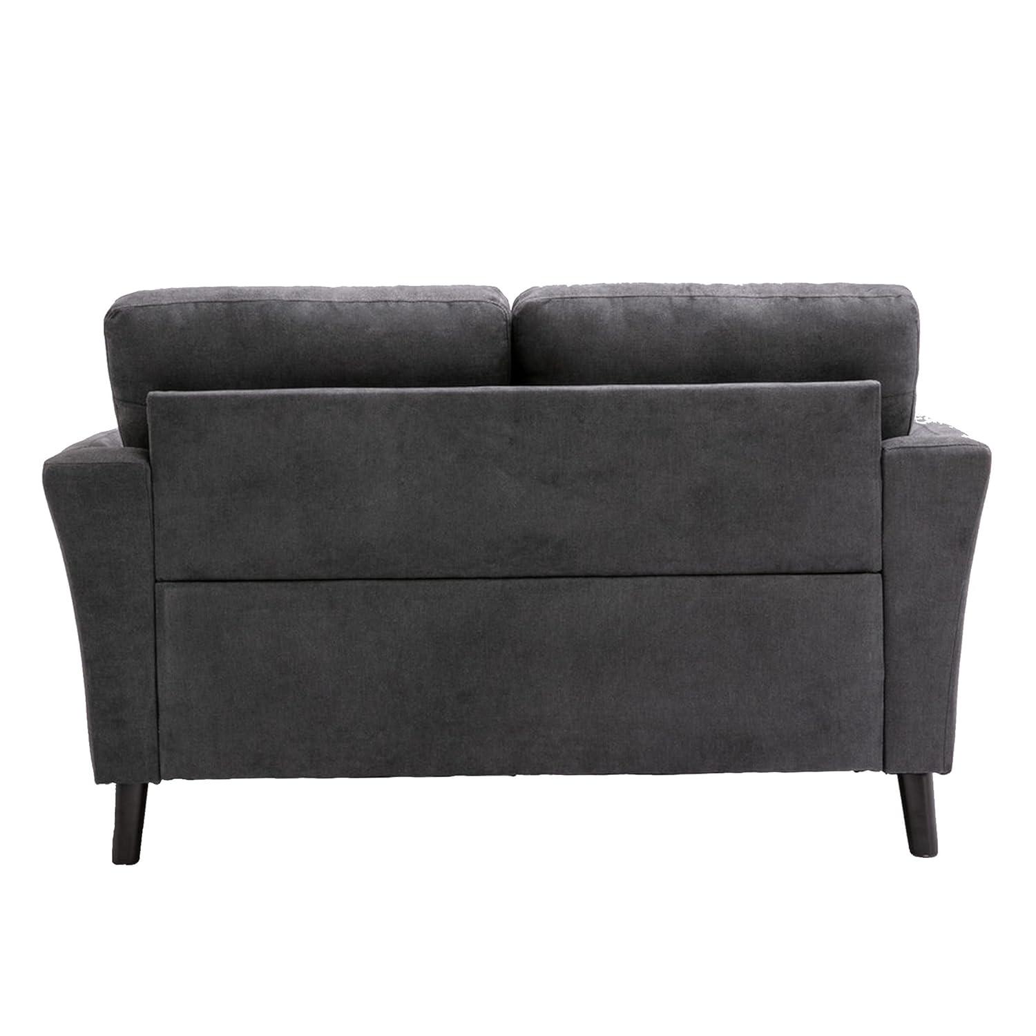Benjara Otto 57 Inch Loveseat, Throw Pillows, Padded Cushions, Dark Gray Velvet