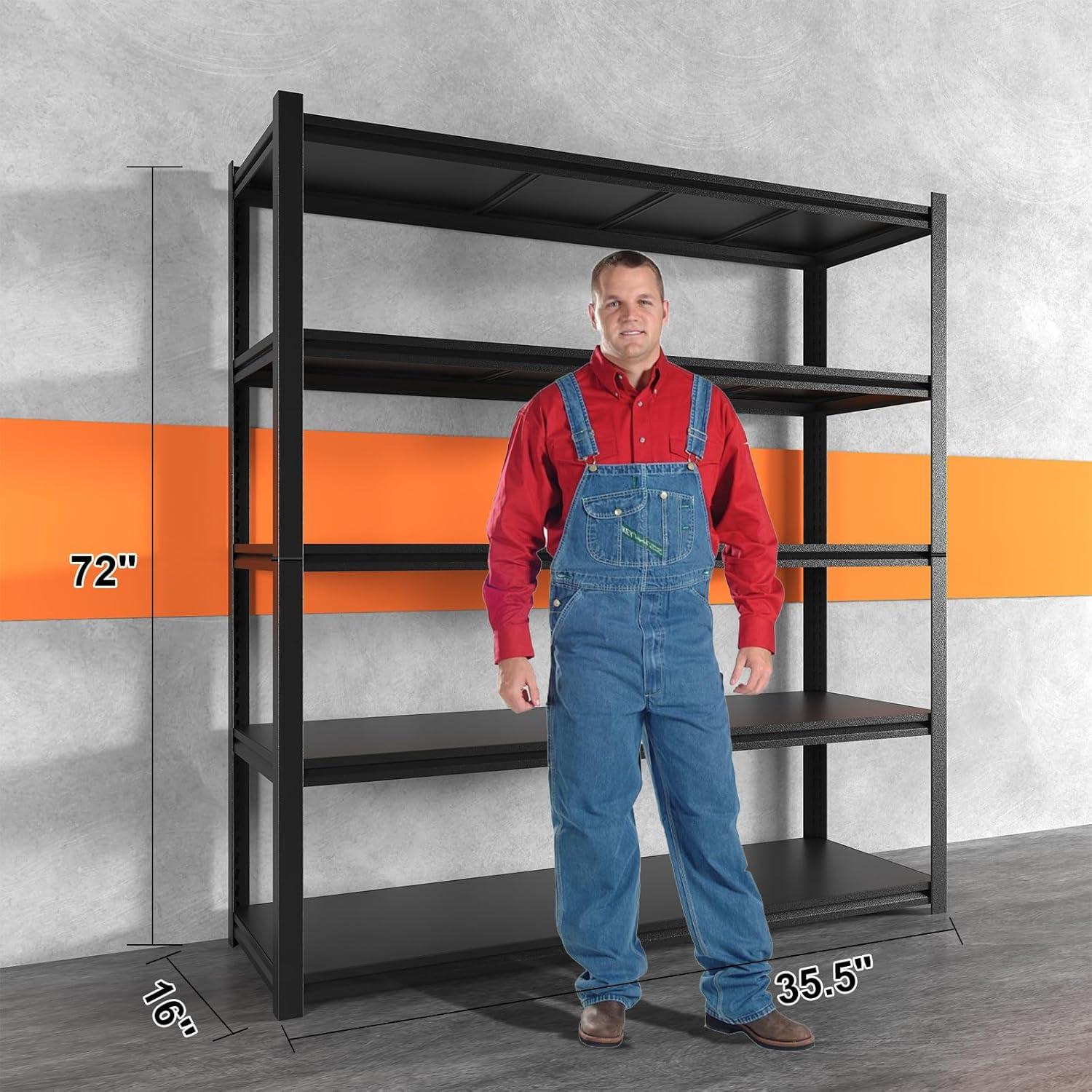 5 Tier 72"H Garage Shelving 2000LBS Heavy Duty Garage Storage Shelves Adjustable Metal Shelving Unit for Garage Storage Rack Industrial Utility Shelf 15.7" D X 35.4" W X 72" H, Black