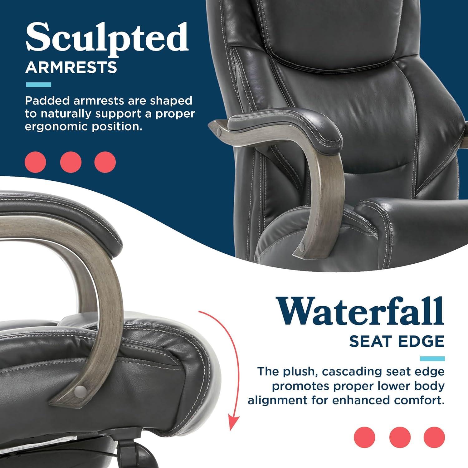 Delano Big & Tall Bonded Leather Executive Office Chair Gray - La-Z-Boy: Ergonomic, Adjustable, Wood Accents