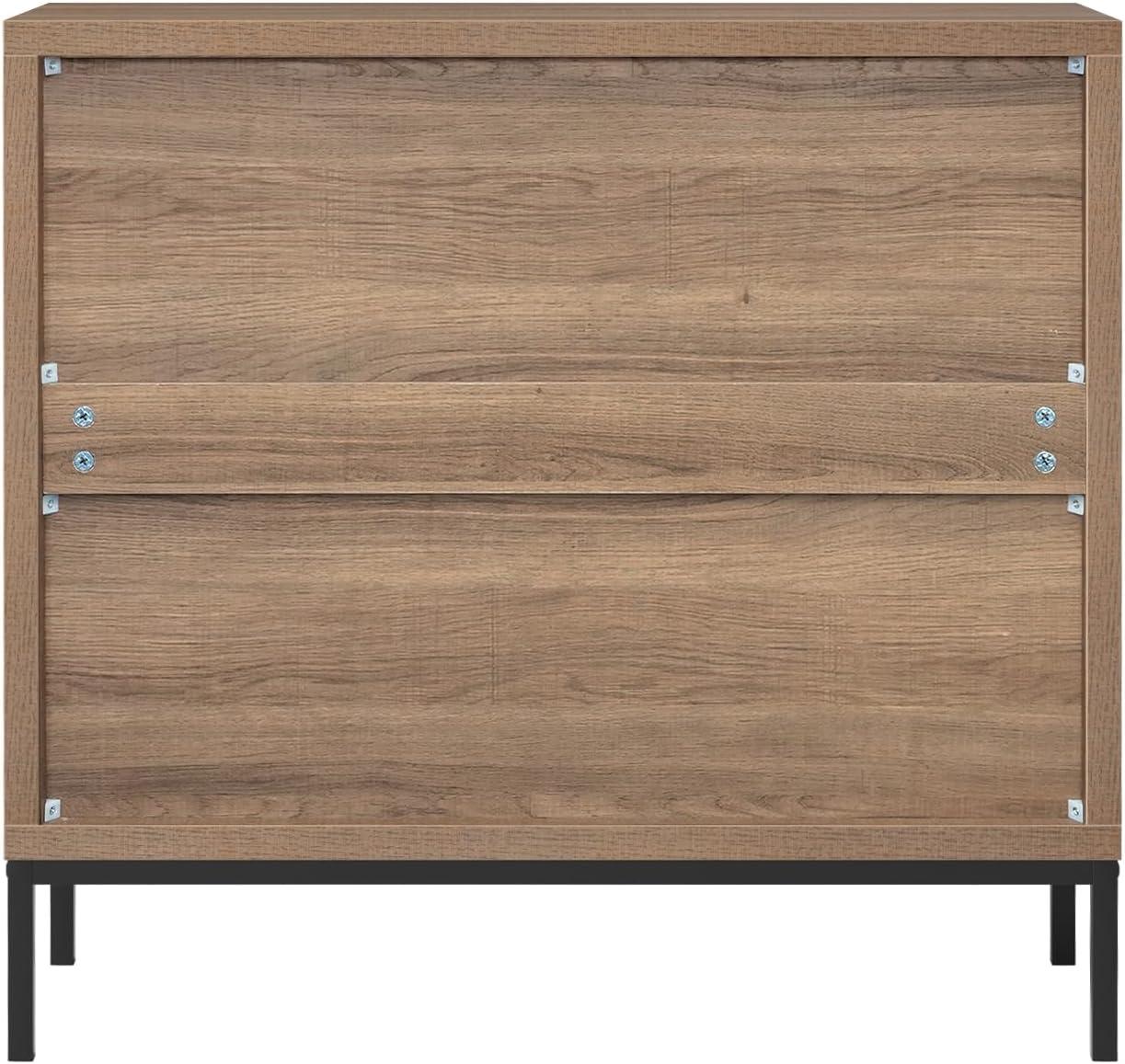 Anmytek 3 Drawer Cabinet for Bedroom, Oak Rattan Cabinet Closet Cabinet Chest of Drawers, Wood Cabinet 3 Drawer Storage Chest for Bedroom, Hallway, Nursery