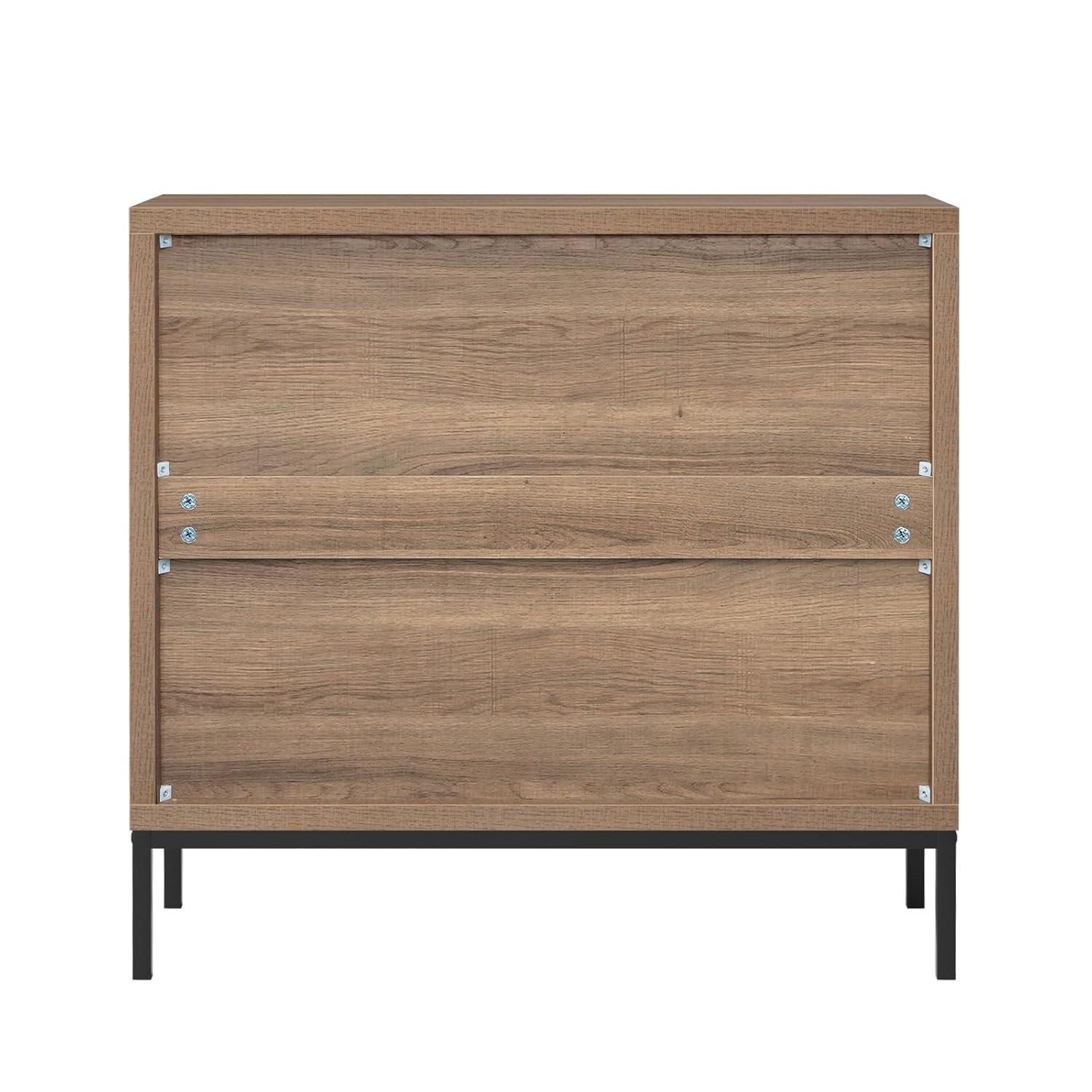 Anmytek 3 Drawer Cabinet for Bedroom, Oak Rattan Cabinet Closet Cabinet Chest of Drawers, Wood Cabinet 3 Drawer Storage Chest for Bedroom, Hallway, Nursery