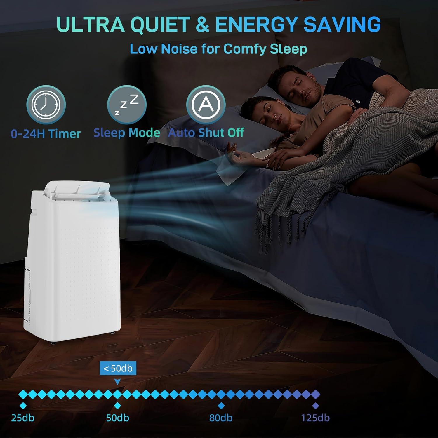 Homhougo 14,000 BTU Portable Air Conditioner, 4-in-1 Cooling, Dehumidifier, Fan & Sleep Modes, Cools Up to 750 Sq. Ft, Includes Window Kit & Remote Control, White