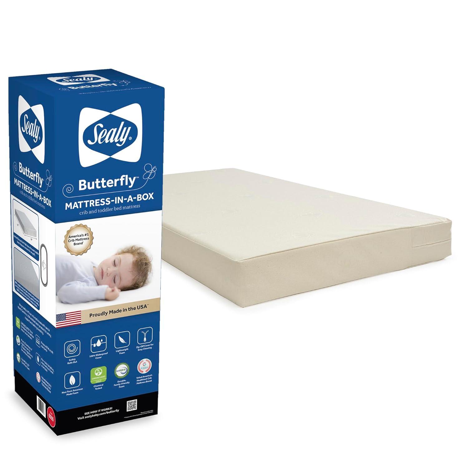 Sealy Butterfly Natural Cotton Waterproof Crib and Toddler Mattress