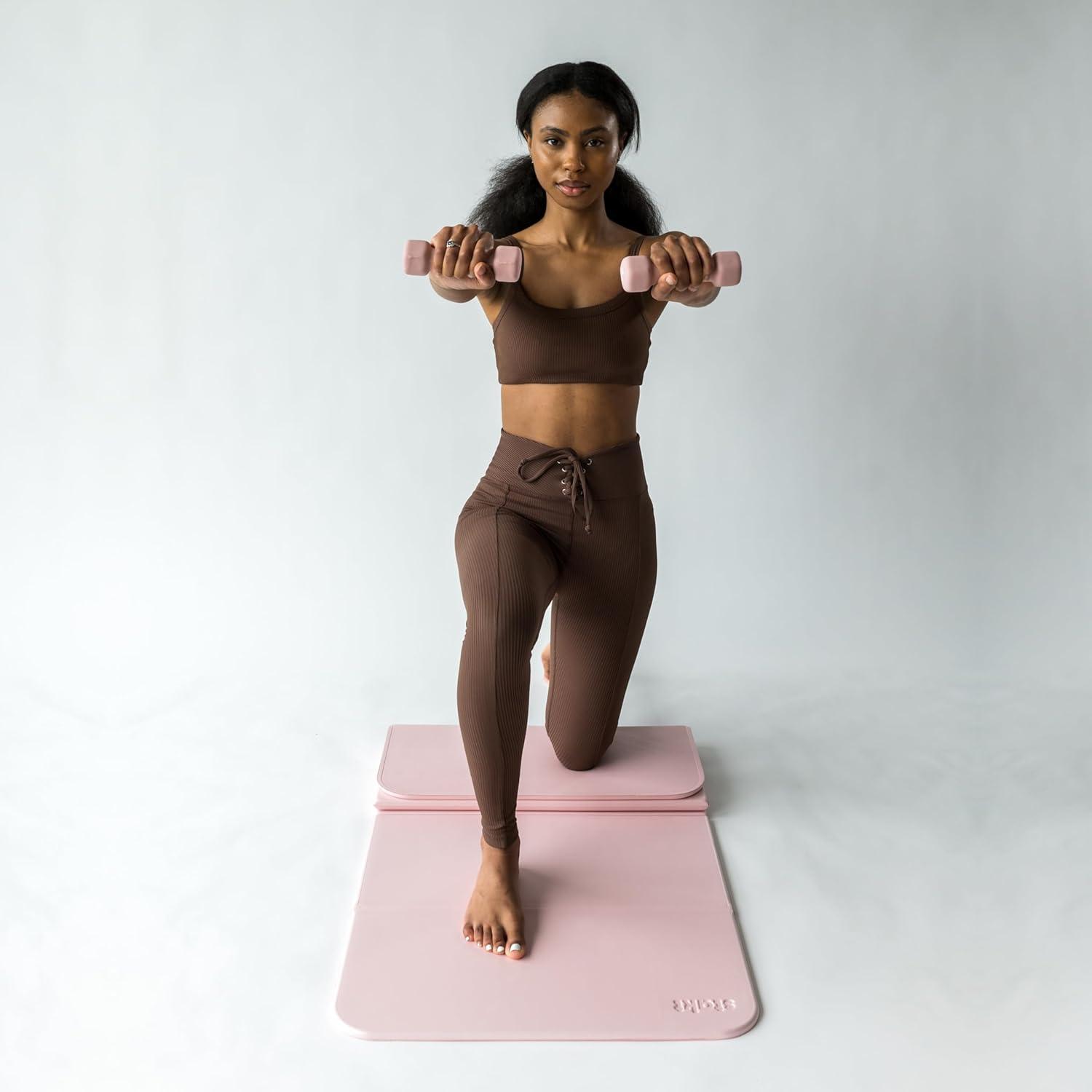 Foldable Pink PVC Yoga and Fitness Mat with Non-Slip Surface