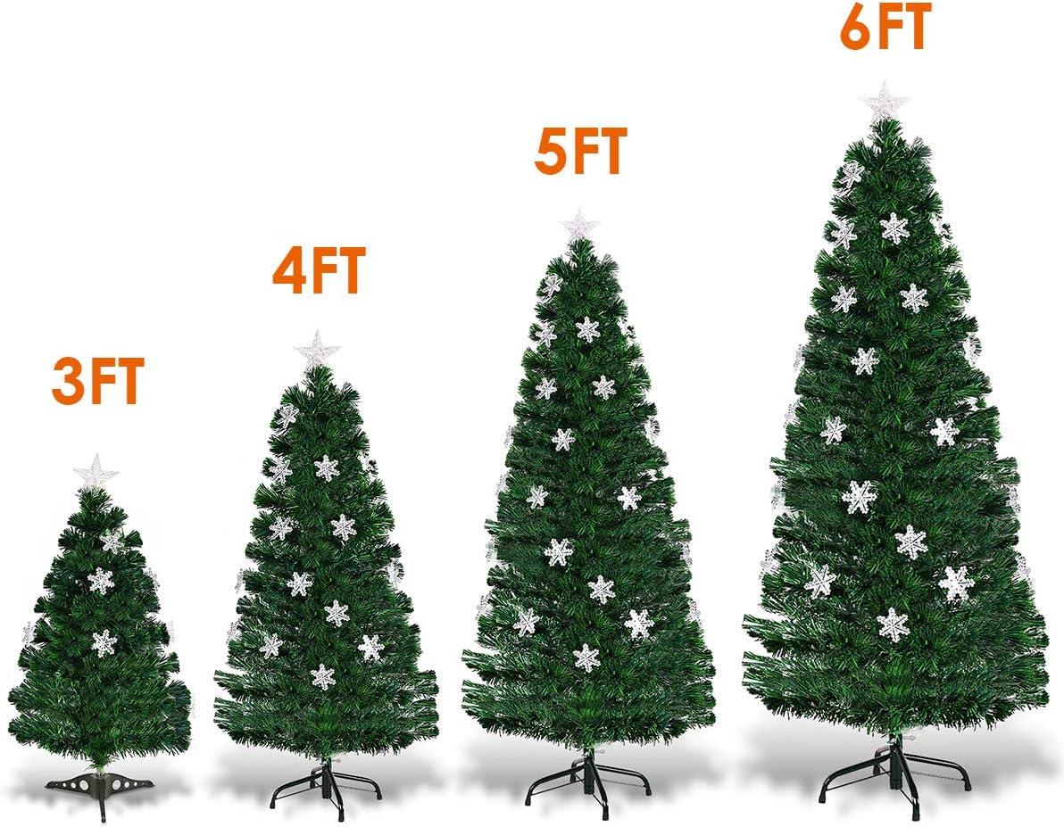 Tangkula 5'Pre-Lit Optical Fiber Artificial Christmas Tree w/ Multicolor LED Lights Snowflakes