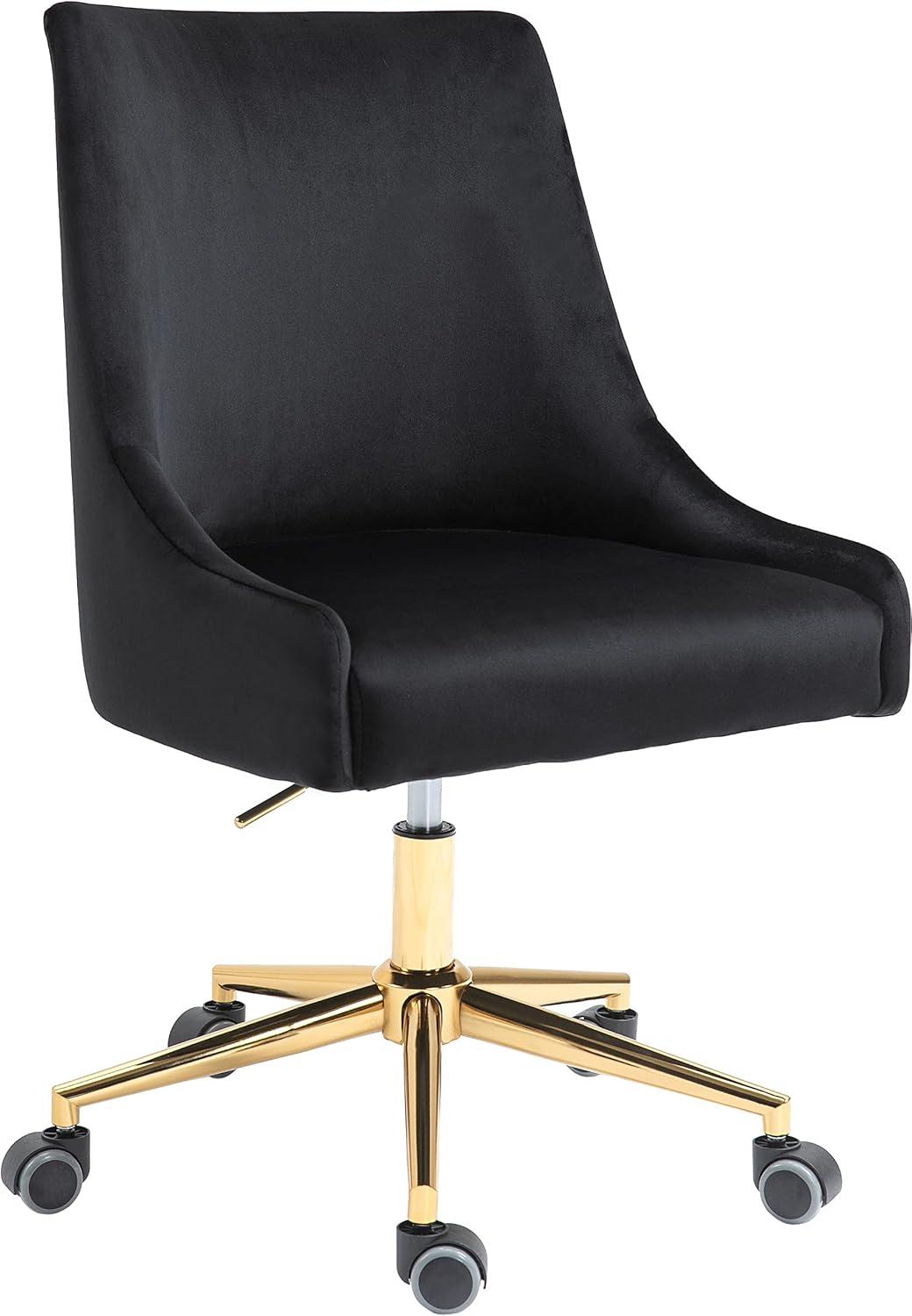 Karina Black Velvet and Gold Adjustable Office Chair