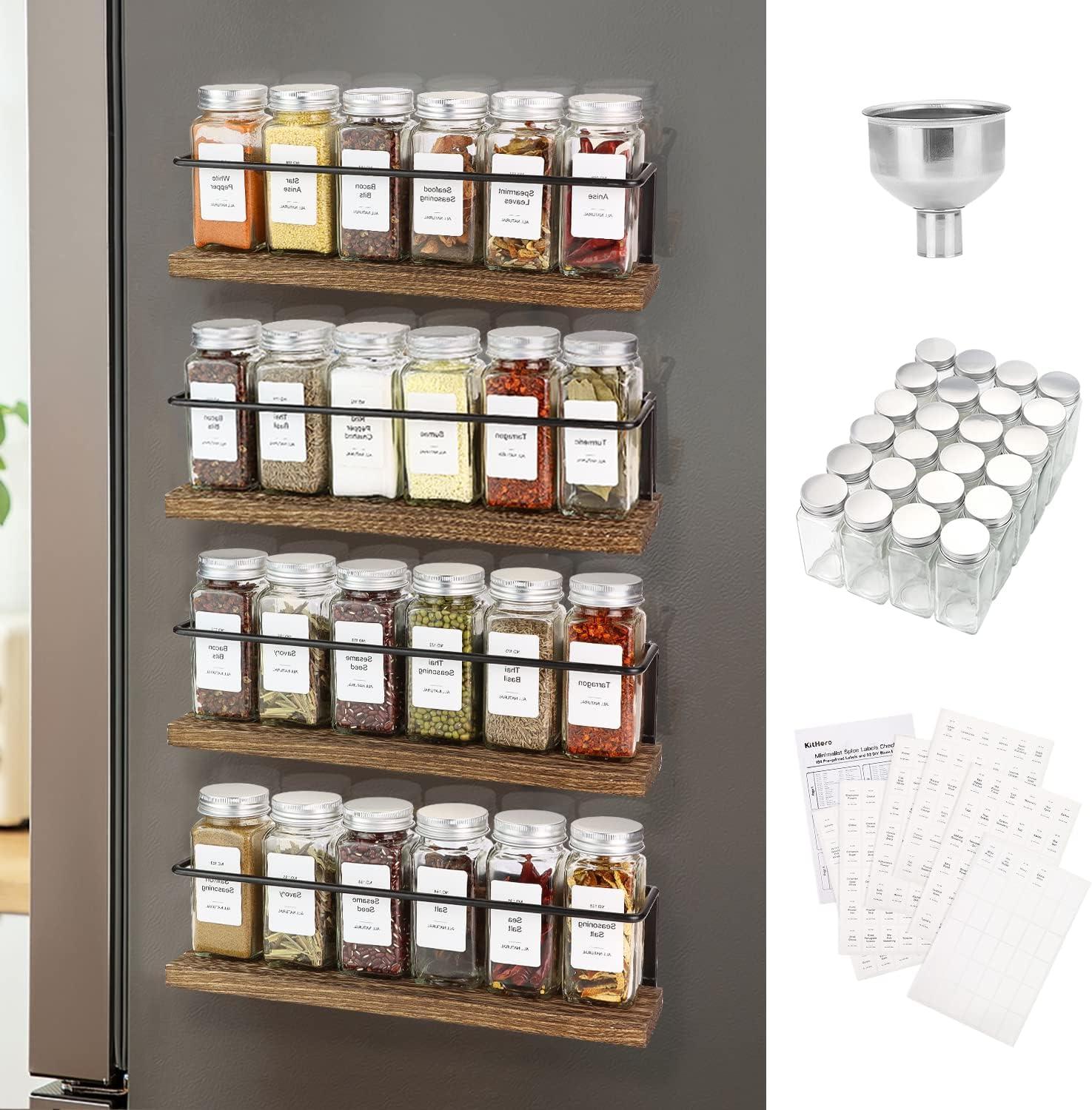 Magnetic Spice Rack with 24 Glass Jars and Labels