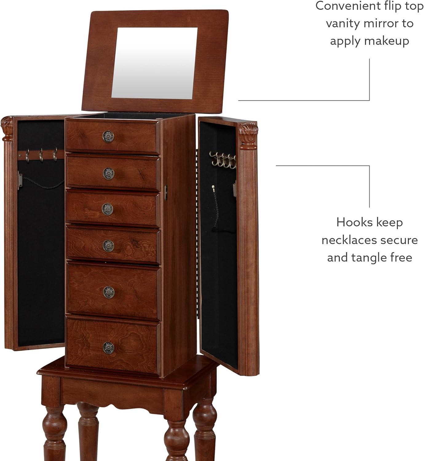 Lightly Distressed Deep Cherry Jewelry Armoire