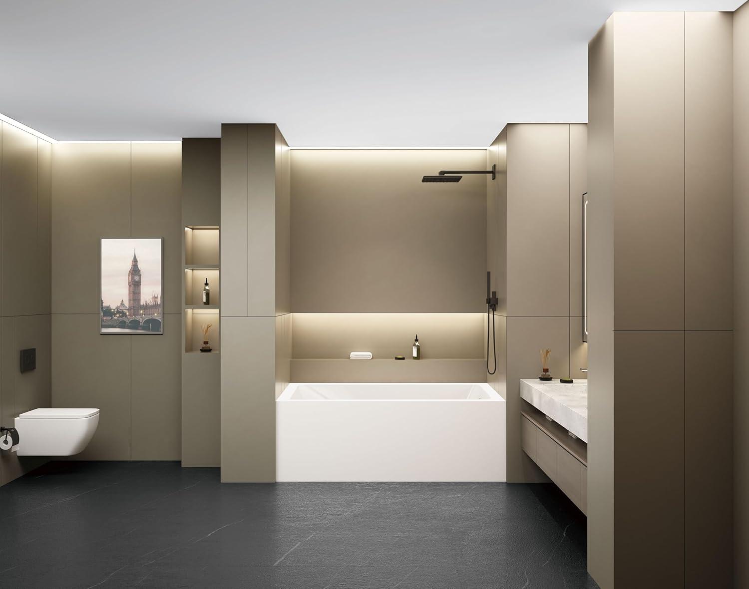 Kingston Brass Aqua Eden 54-Inch Acrylic Rectangular 3-Wall Alcove Tub