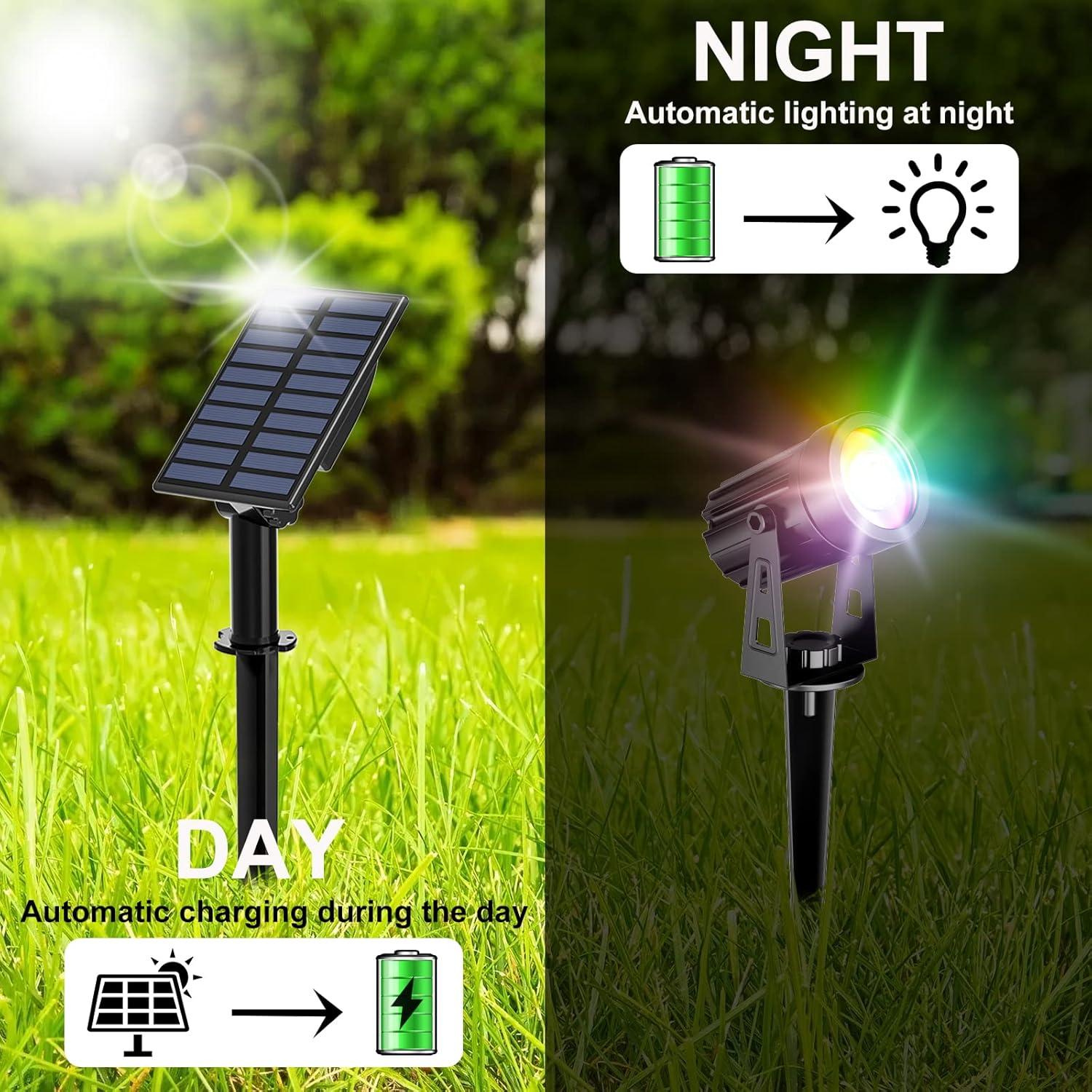 T-SUN LED Landscape Solar Spotlights, Waterproof Outdoor Solar Lights Auto ON/Off Solar Wall Lights for Garden, Driveway, Pathway, Pool Area(Warm White)