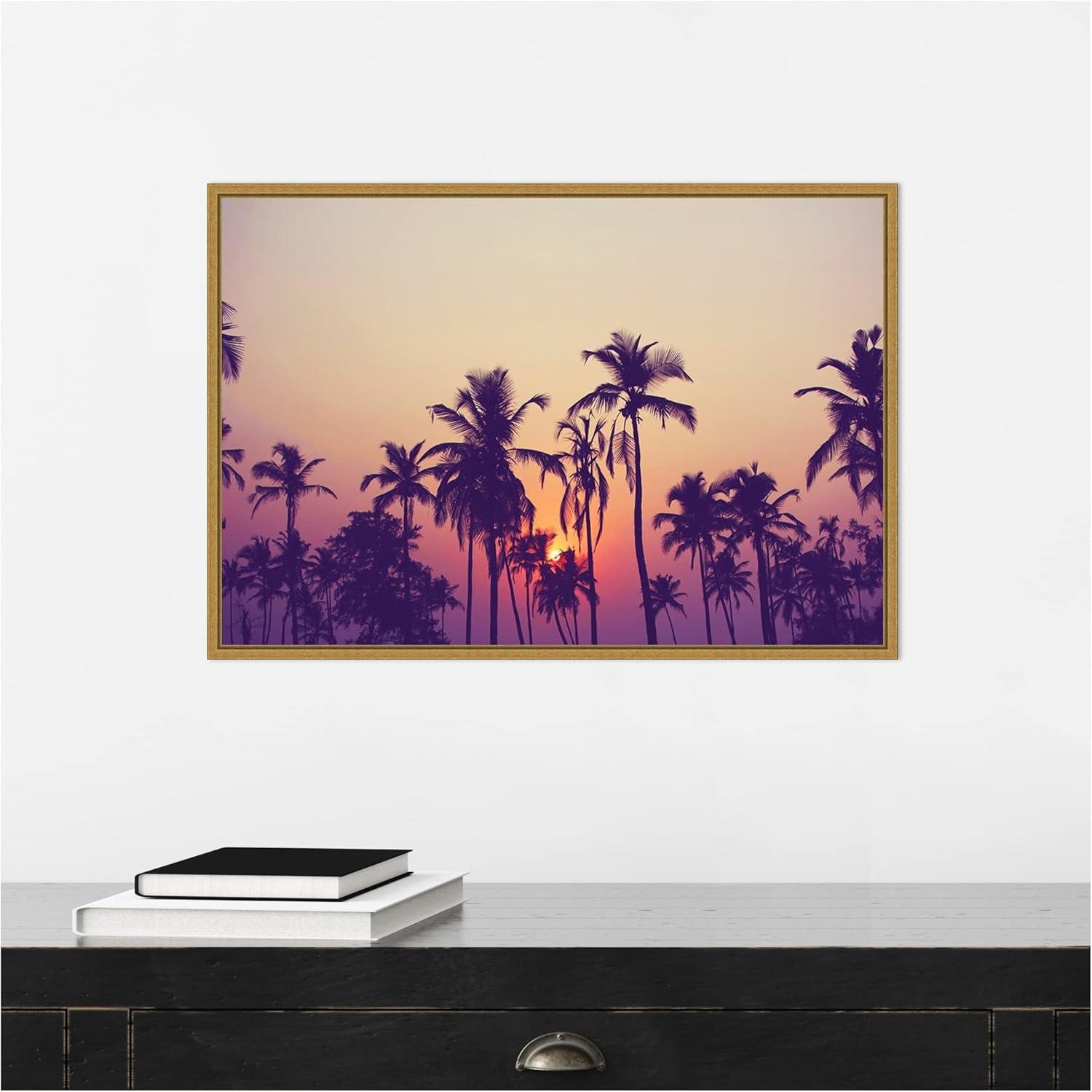 23" x 16" Palm Sky 1 by Design Fabrikken Framed Canvas Wall Art - Amanti Art: Sunrise Grove Silhouette