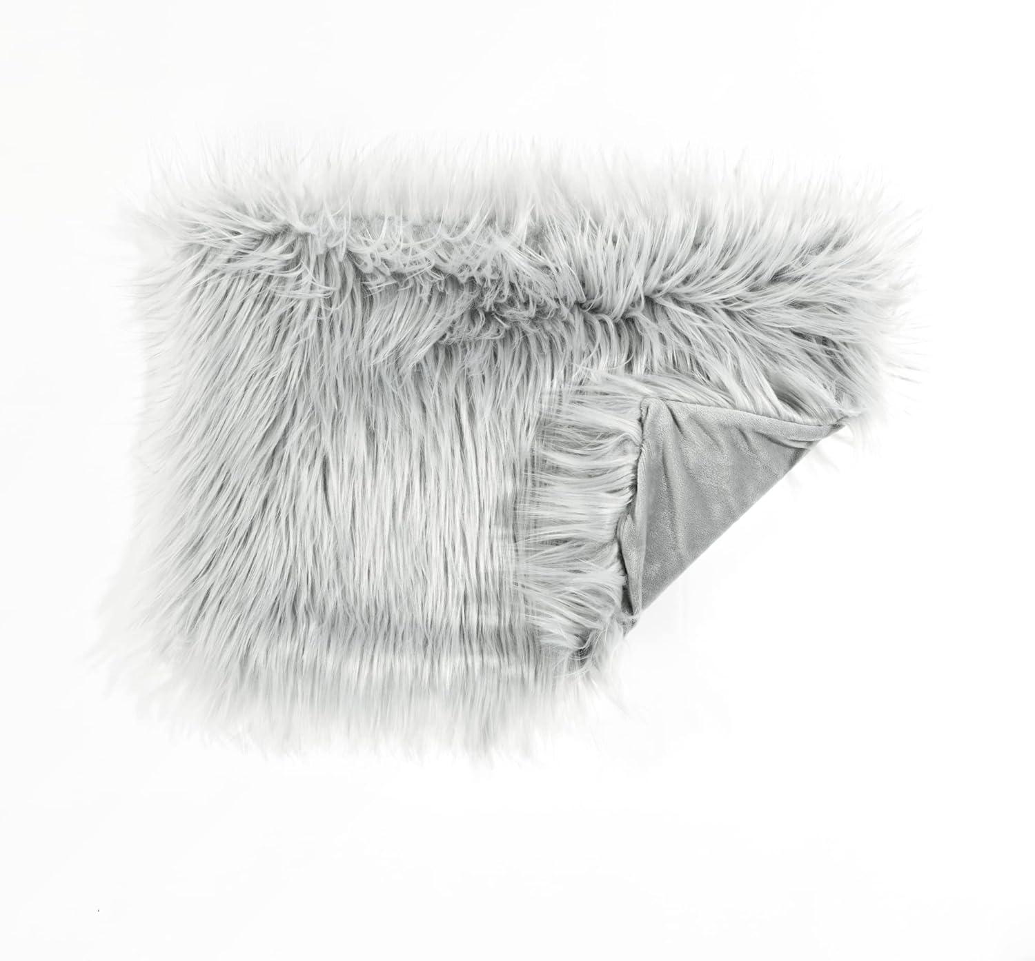 Gray Faux Fur Euro Pillow Cover, 13" x 20"