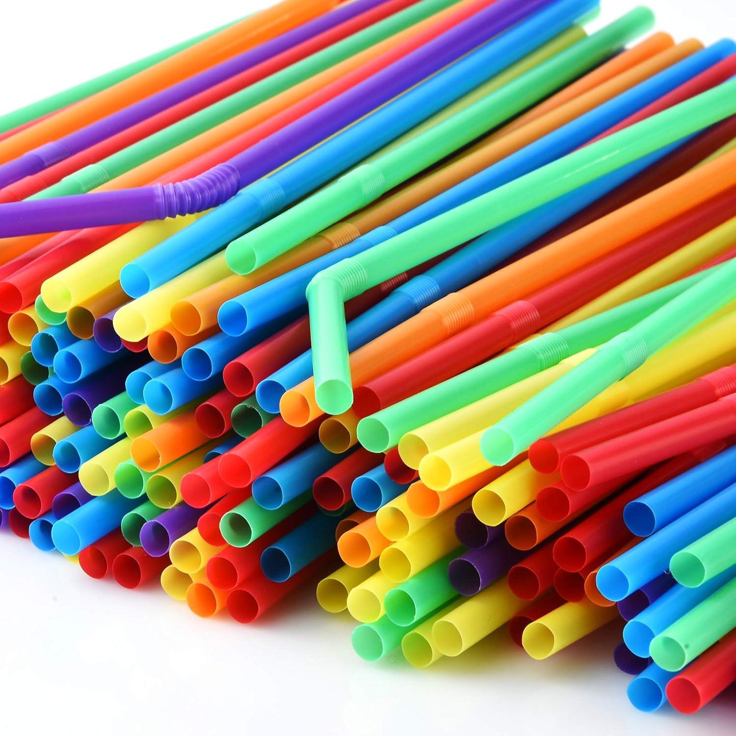 500-Pack Multicolor Flexible Plastic Drinking Straws