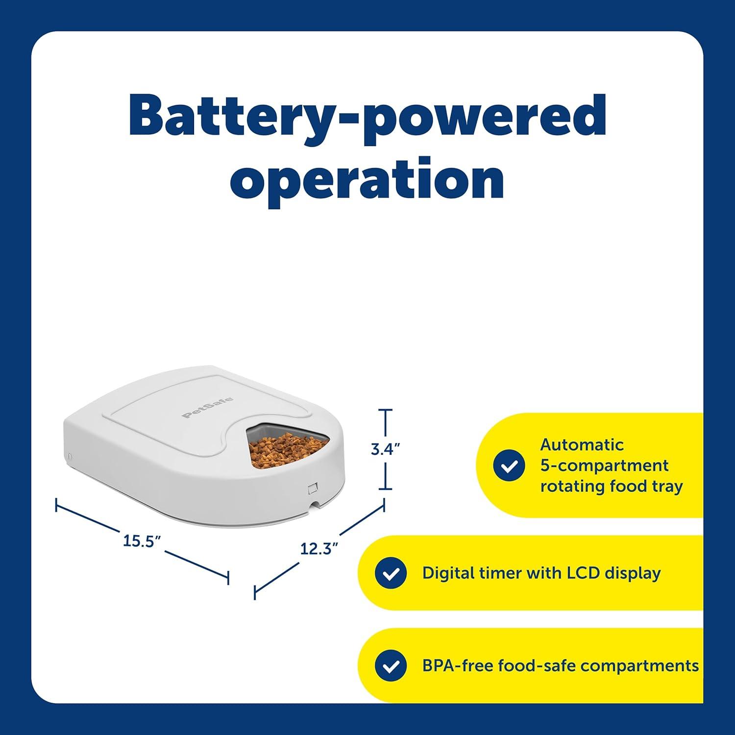 PetSafe 5 Meal Programmable Pet Food Dispenser, Automatic Dog and Cat Feeder - Dry or Semi-Moist Pet Food, Timed Cat Feeder or Dog Feeder, Slow Feed Portion Control (5 Cup/40 Ounce Total Capacity)