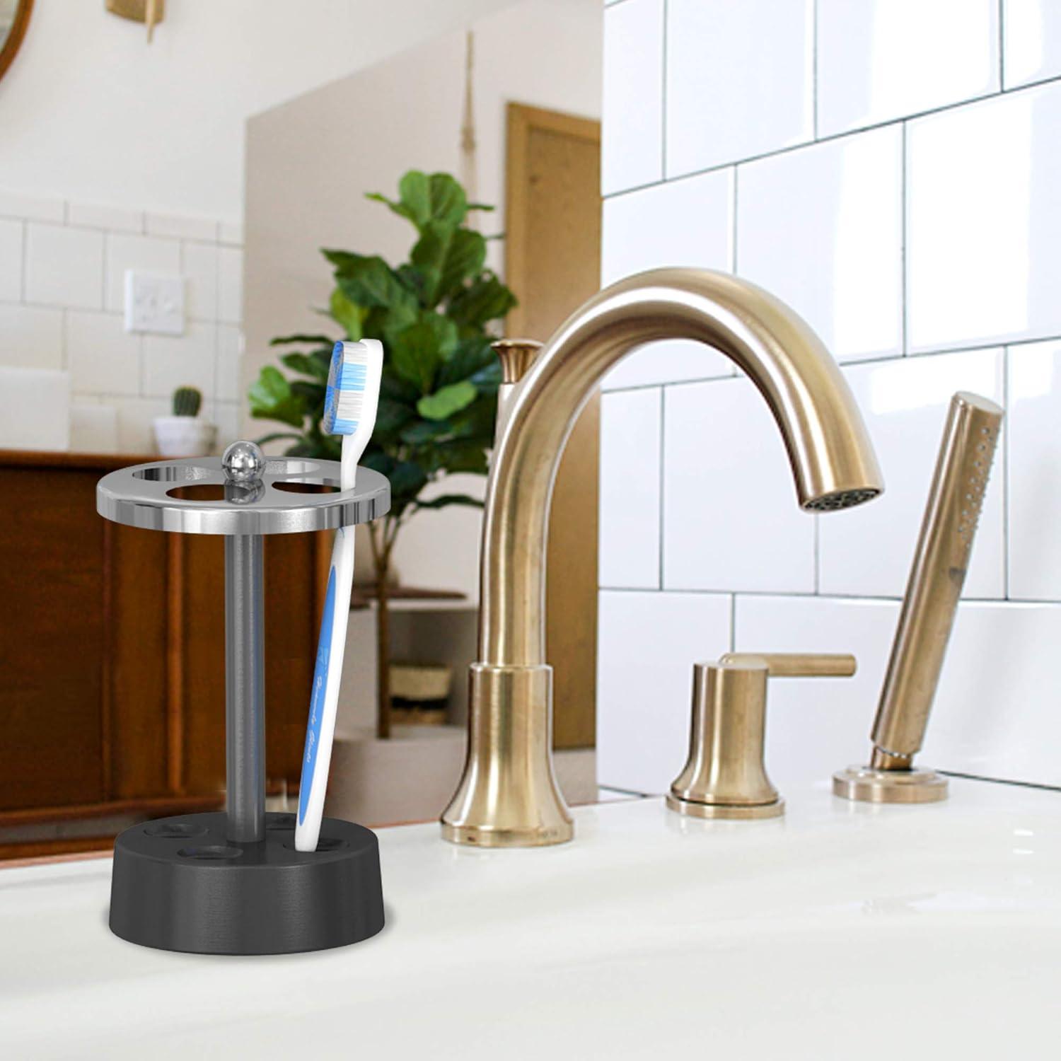 Triune Tone Metal Toothbrush Holder - Nu Steel: Elegant Bathroom Accessory, Stainless Steel Design