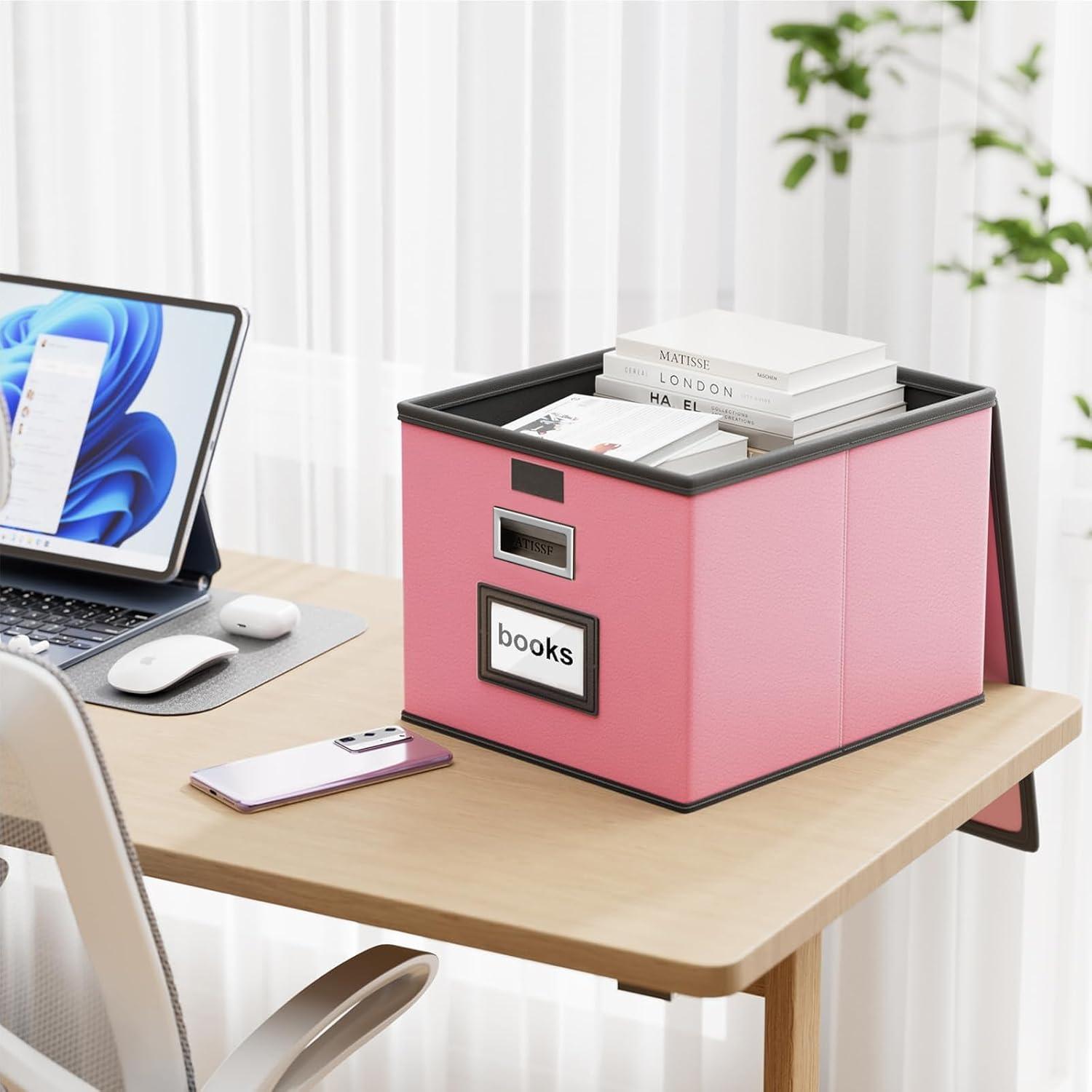 BEACHWATER POOL & SPA, LLC Upgraded File Organizer Box, Collapsible Leather Document Organizer, Hanging File Folder Organizer Box With Lid, Decorative Home/Office Filing Box Cabinet For Letter/Legal File Folder Storage