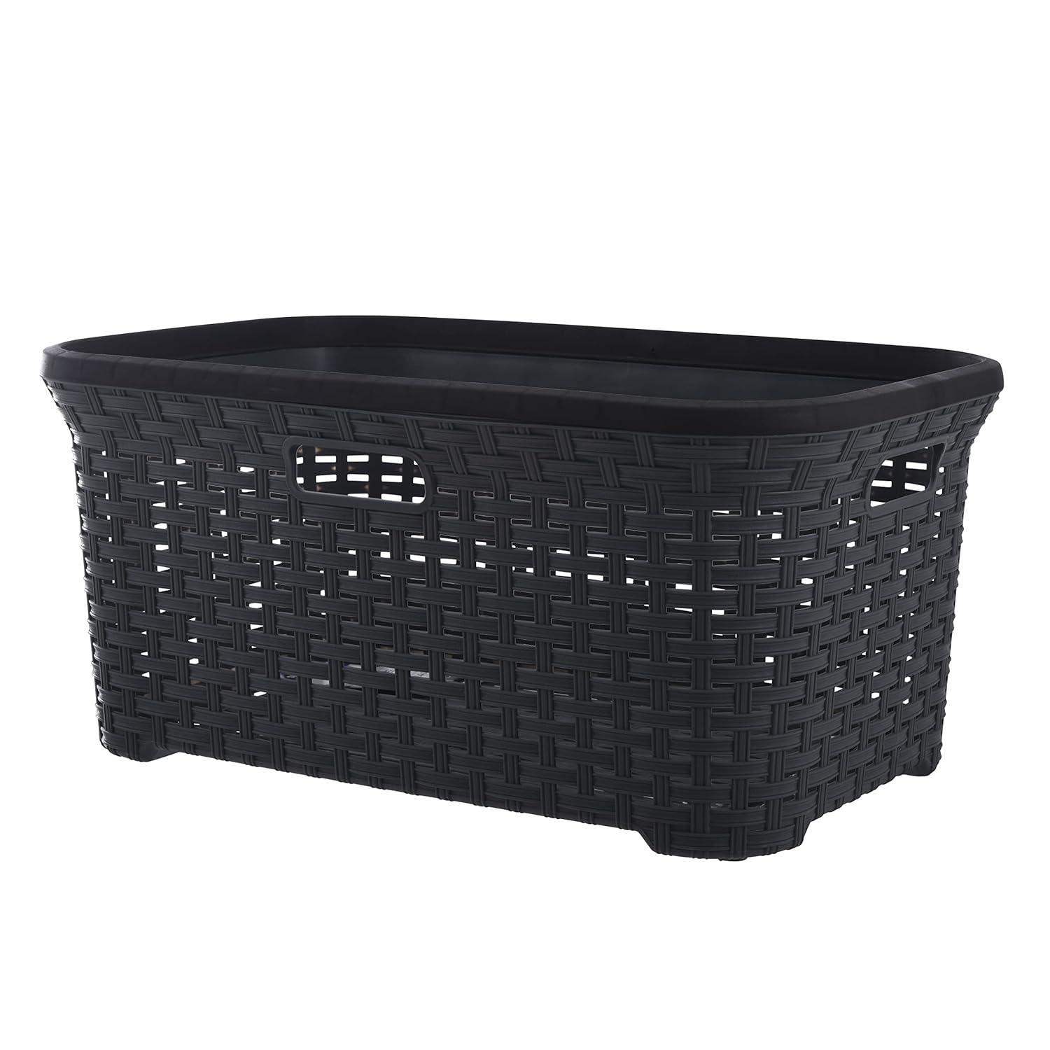 Superio Laundry Basket, Laundry Hamper, 50-liter wicker style basket with cutout handles, to storage dirty clothes, in washroom, or bedroom, grey.