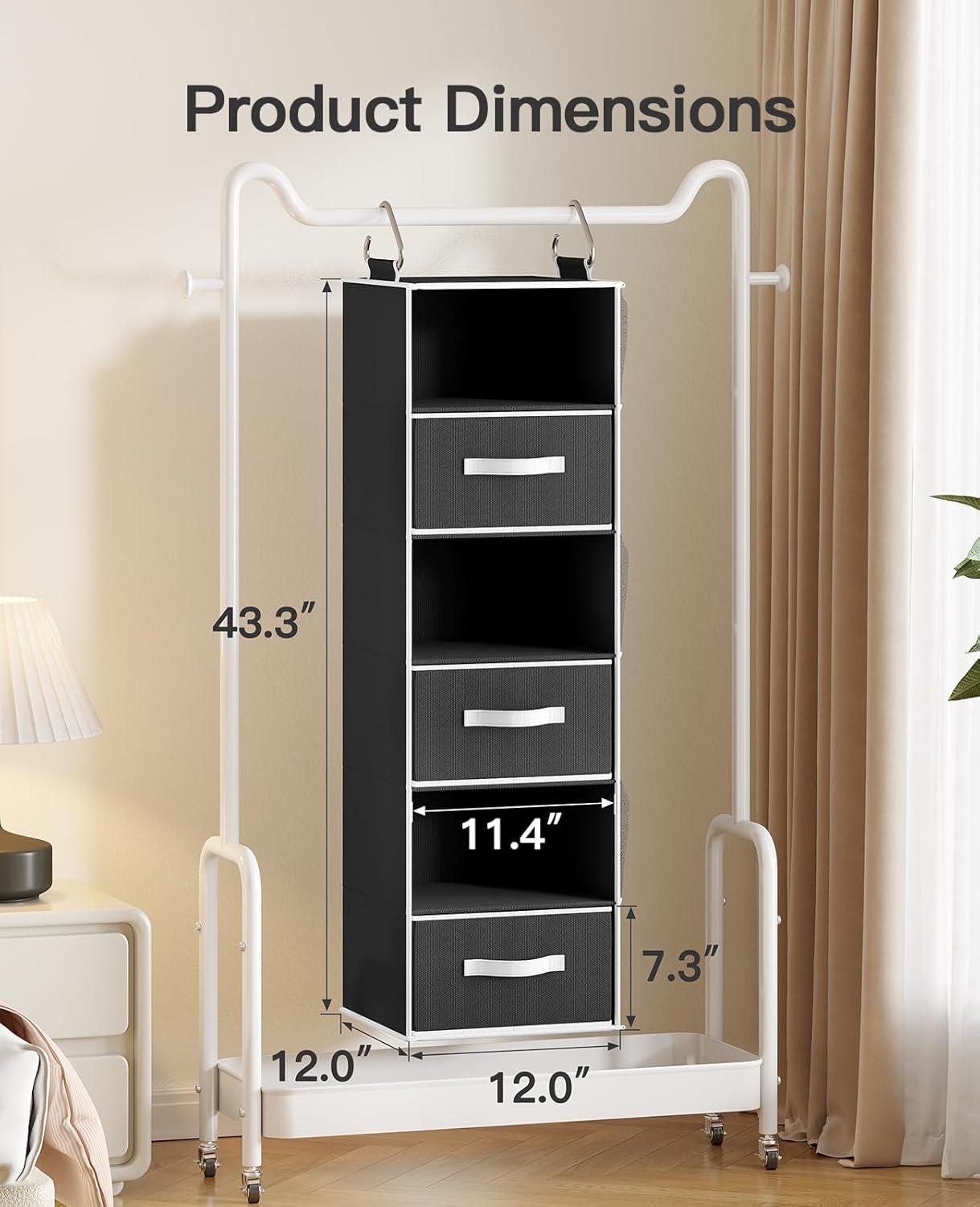 Rebrilliant Hanging Closet Organizer 6-Shelf with 3 Removable Drawers & Side Pockets