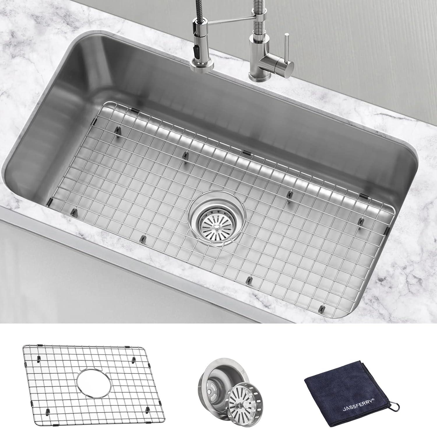 JASSFERRY Undermount Kitchen Sink Single Bowl 32 Inch, 32", 16-gauge Stainless Steel