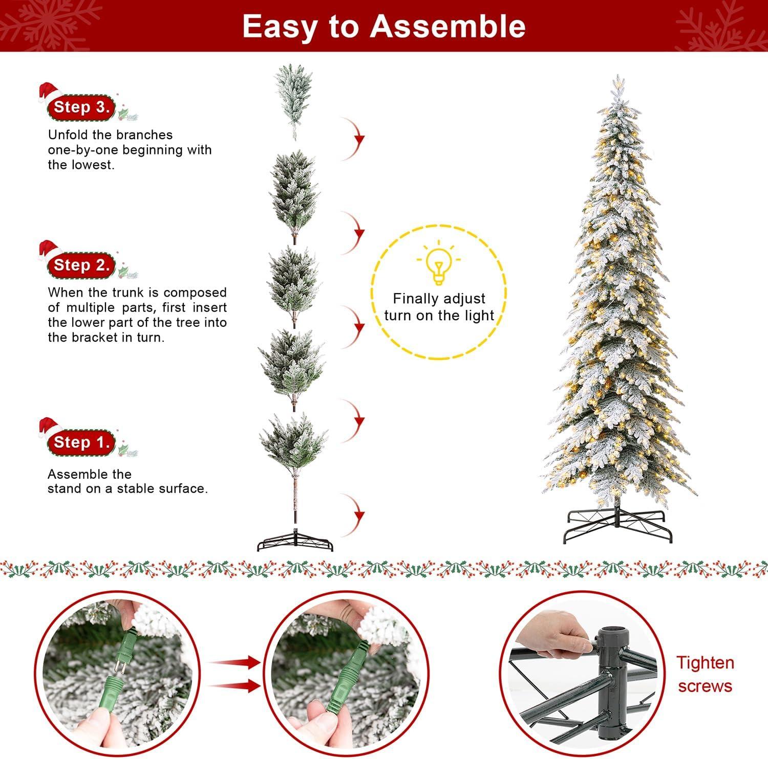 11ft Warm White Pre-Lit Flocked Narrow Spruce Christmas Tree