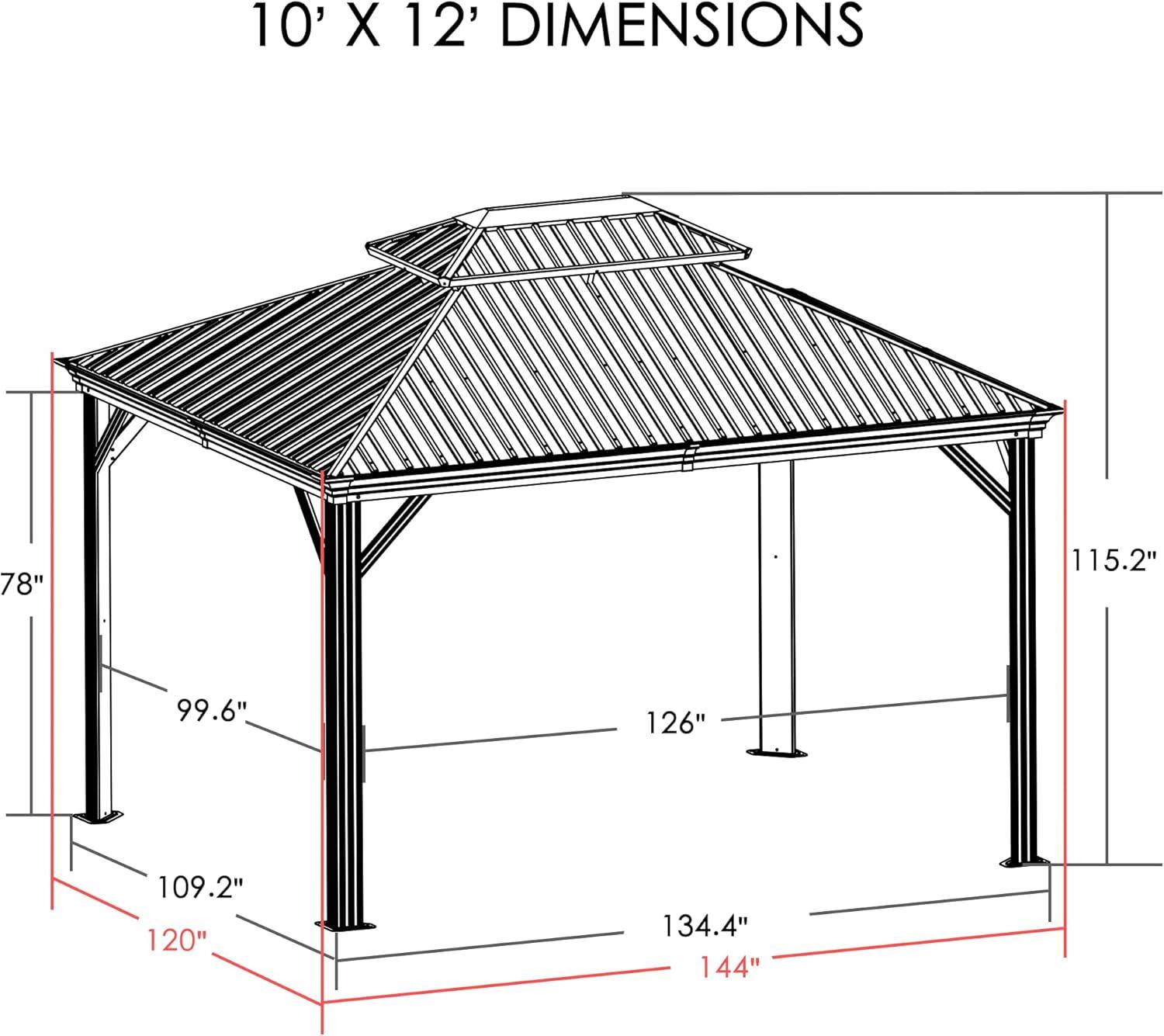 Alexander 10' x 12' Brown Aluminum Hardtop Gazebo with Curtains and Netting