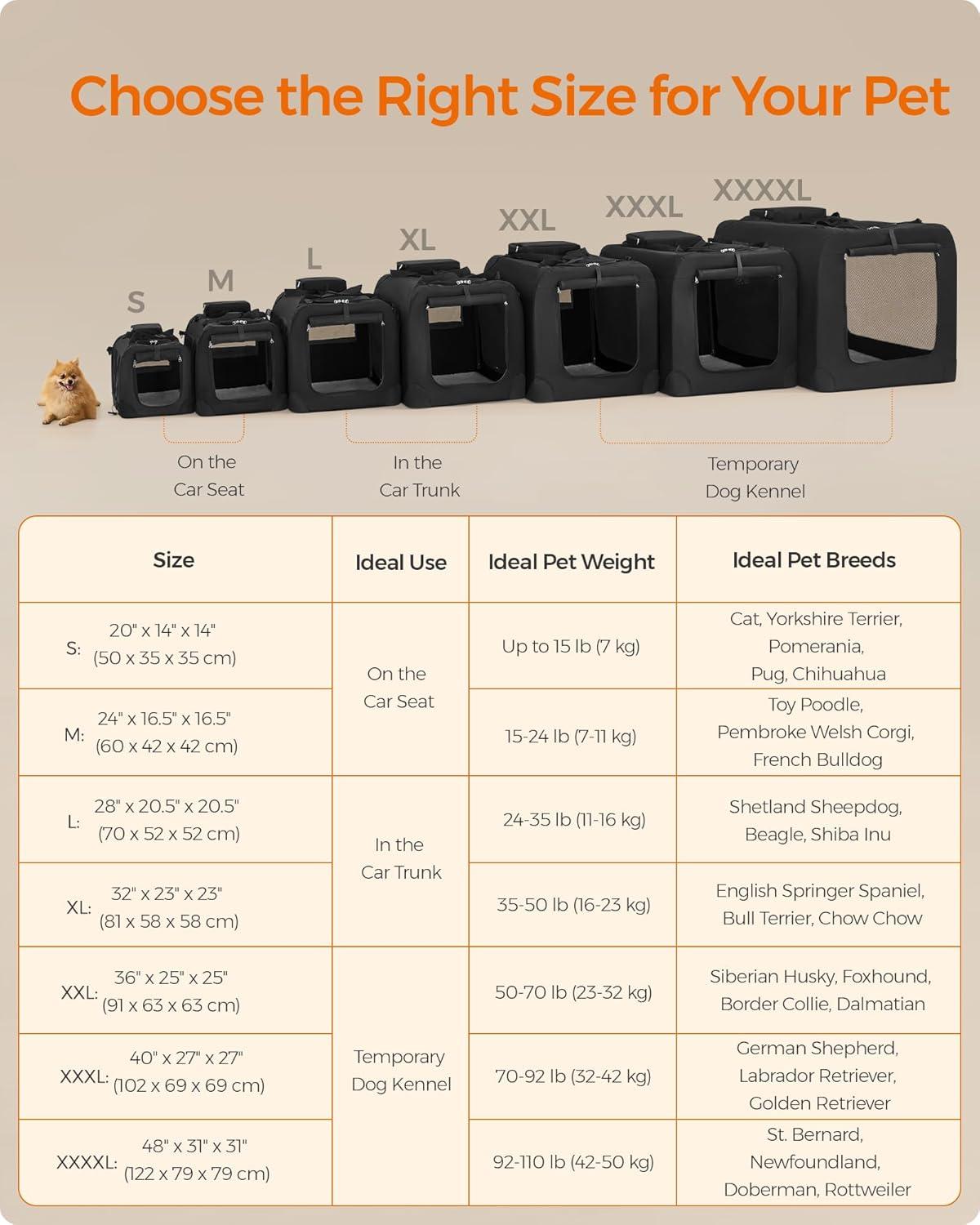Feandrea 24 Inches Collapsible Soft Dog Crate, Portable Travel Dog Crate for Indoor and Outdoor Use, Dog Carrier Kennel with Safety Zippers, for Living Room, Car, Travelling, Camping, Black UPDC60H