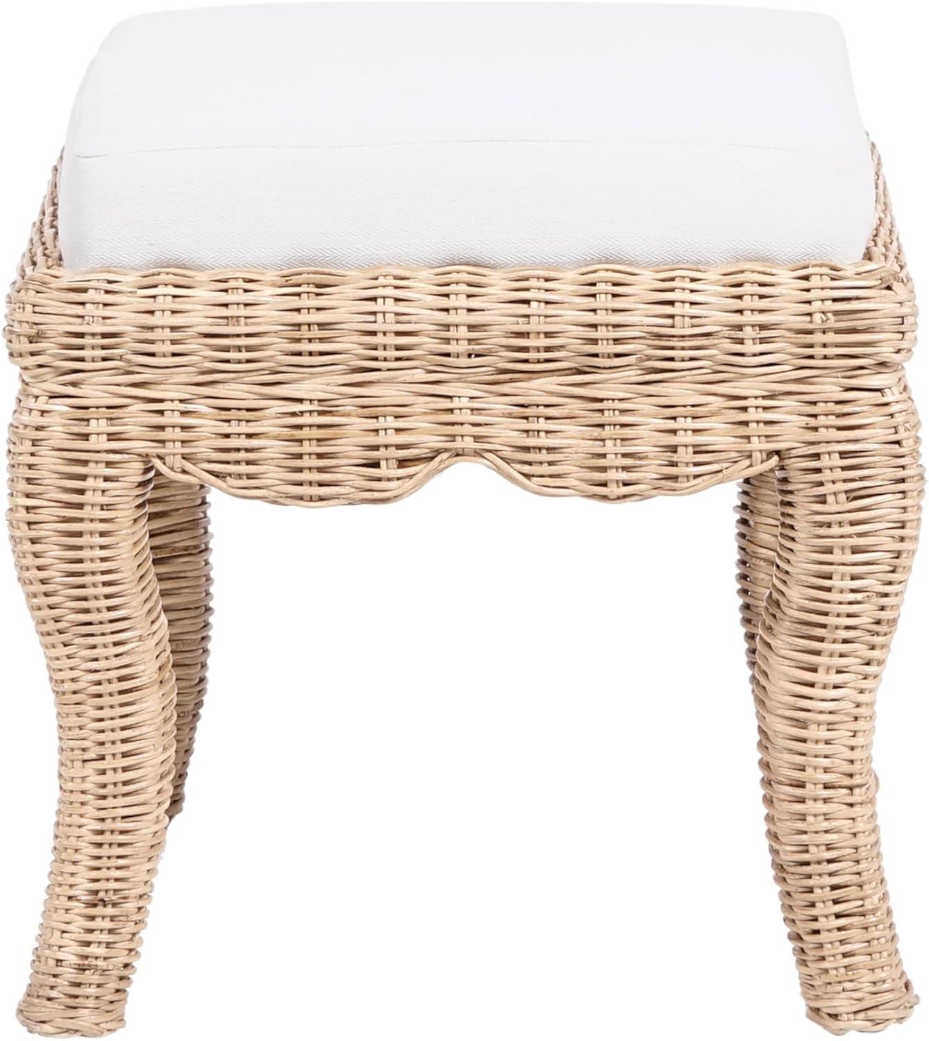 JONATHAN Y Rowan 19.7" Bohemian Designer Woven Rattan/Wood Vanity Stool, White Cushion with Natural Frame