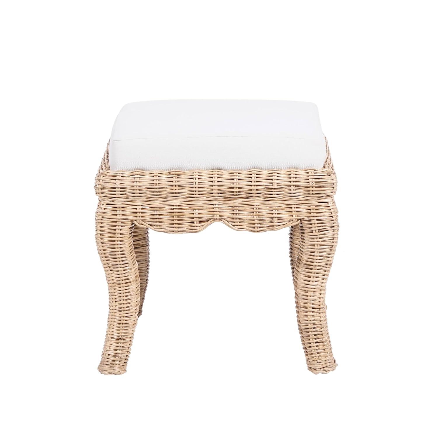 JONATHAN Y Rowan 19.7" Bohemian Designer Woven Rattan/Wood Vanity Stool, White Cushion with Natural Frame