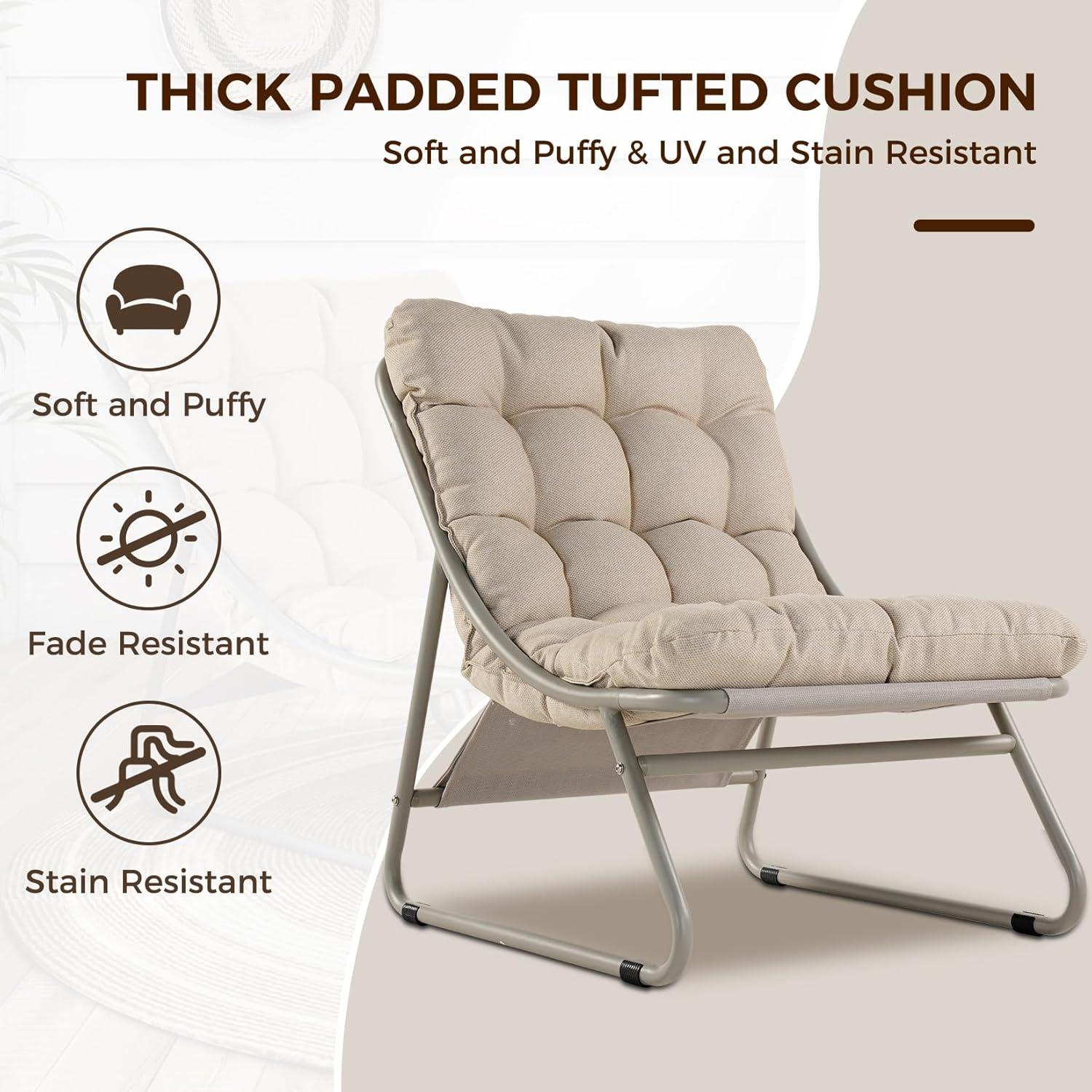 Grand Patio Outdoor Lounge Chair with Ottoman, Comfy Sling Recliner Chair with Puffy Cushion, Samba Modern Steel Patio Furniture Set for Porch Deck Garden Living Room, Champagne Gray