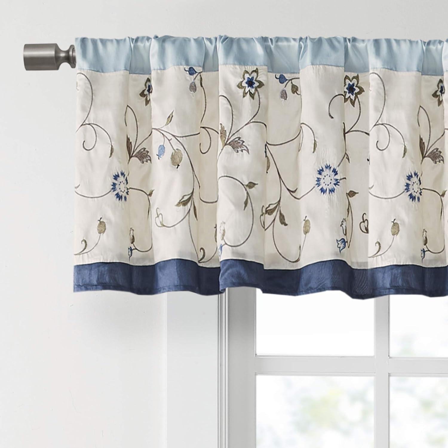Madison Park Serene Floral Embroidered 50'' W Single Window Valance