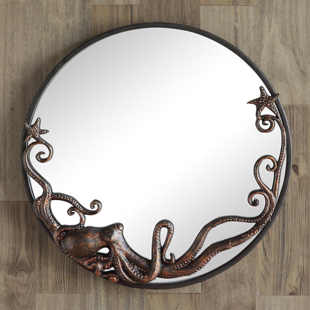 22" Round Dark Bronze Iron Octopus Wall Mirror