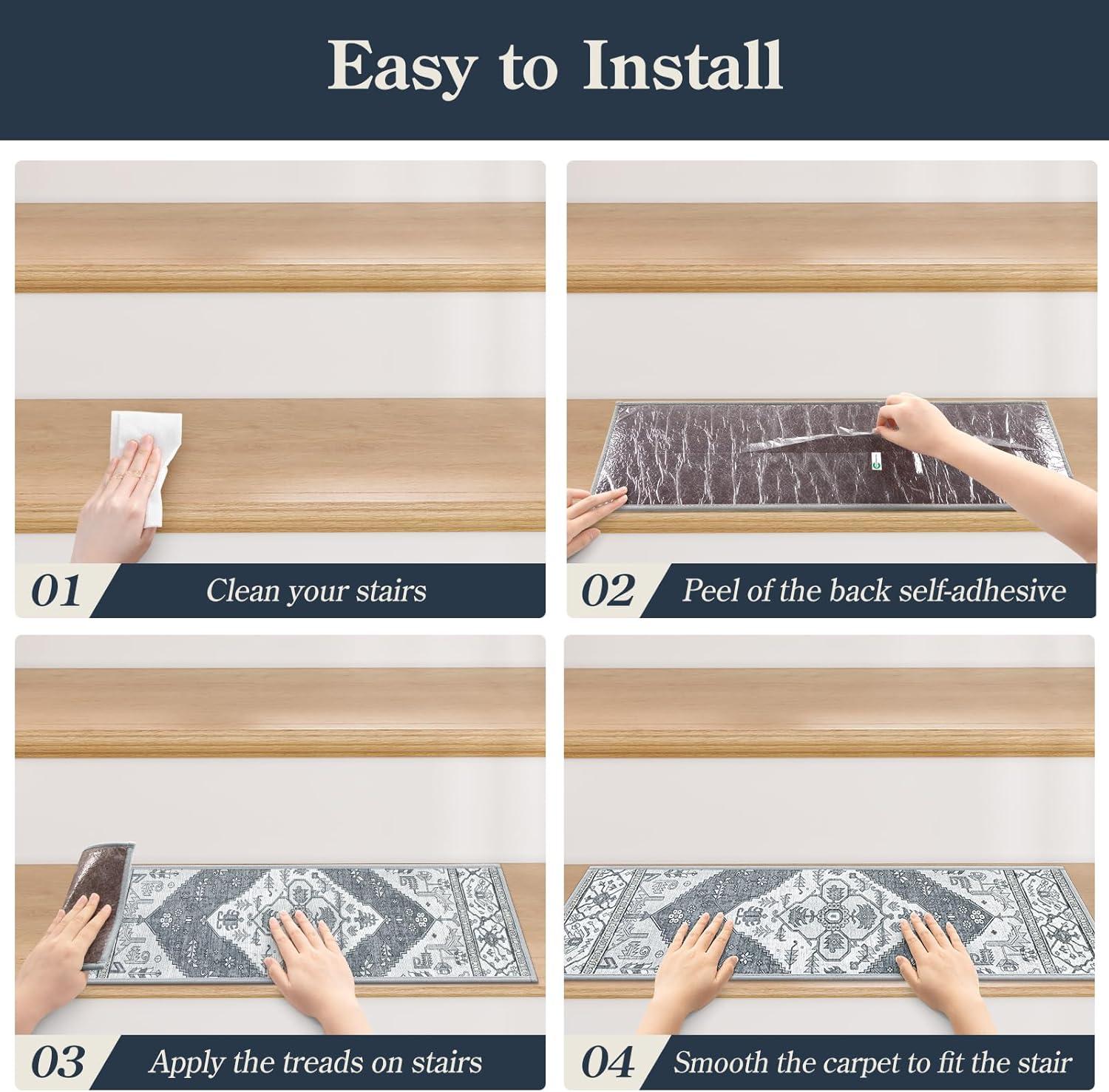 The Holiday Aisle® Non Slip Stair Treads Indoor 15 Pack 8" X 30" Carpet Treads for Wood Stairs