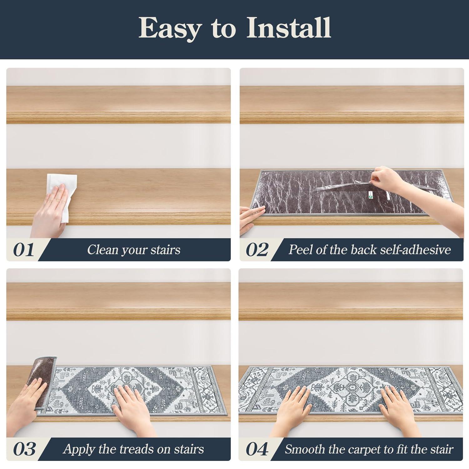 The Holiday Aisle® Non Slip Stair Treads Indoor 15 Pack 8" X 30" Carpet Treads for Wood Stairs