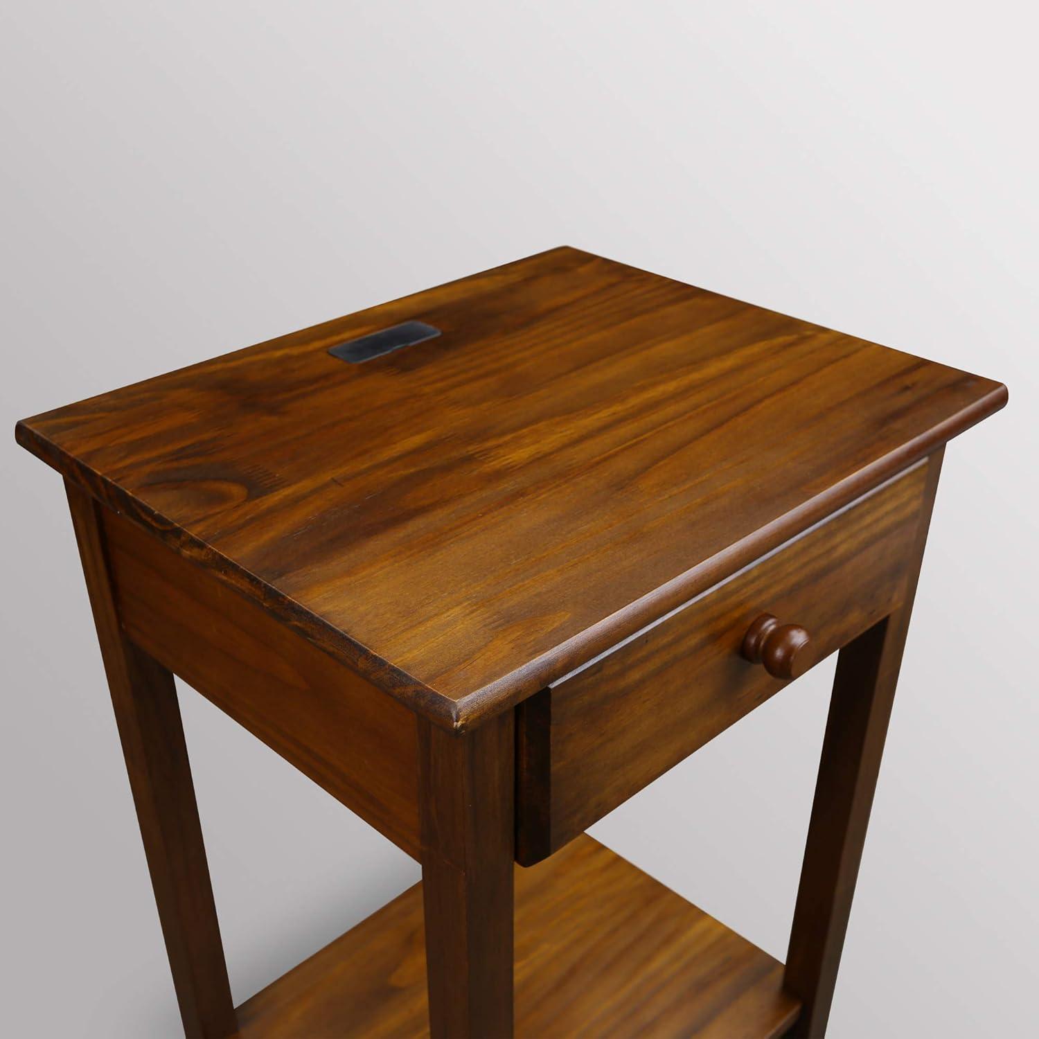 Casual Home Solid Wood Night Owl Bedside Nightstand with USB Ports, Warm Brown