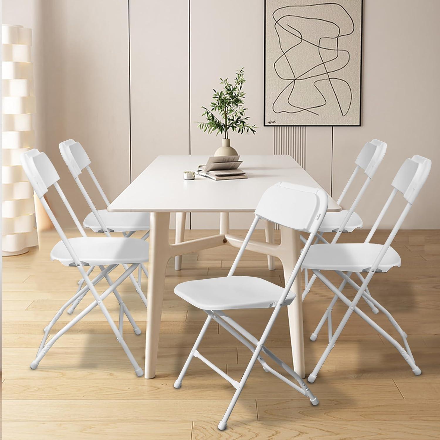 COVERONICS 10 Pack Plastic Folding Chair, Portable Steel Frame Party Chairs Seating, Indoor/Outdoor Stackable Commercial Chair for Home, Office, Weddings & Events, 550lbs Weight Capacity, White