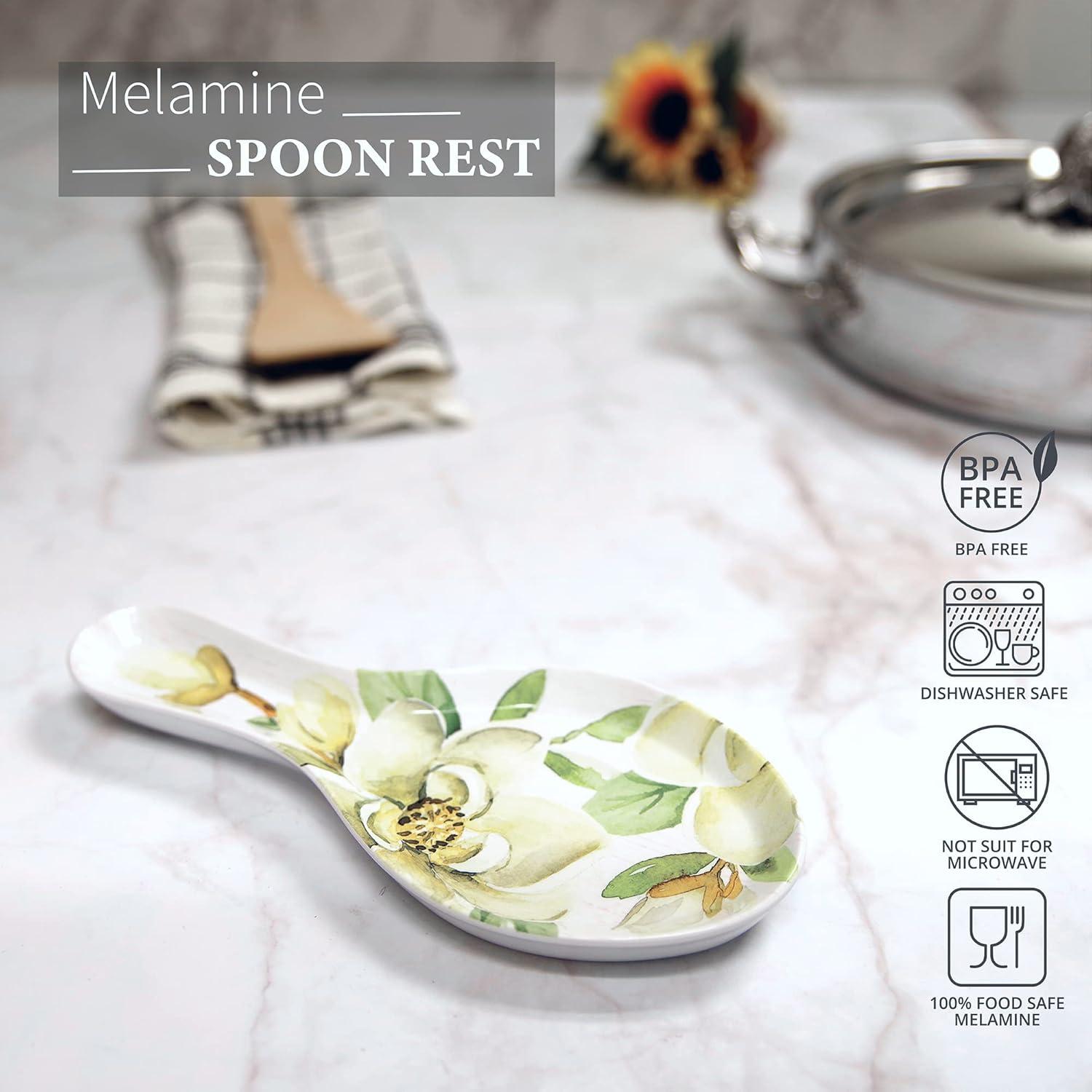 Gourmet Art Melamine Spoon Rest/Spoon Holder (Magnolia)