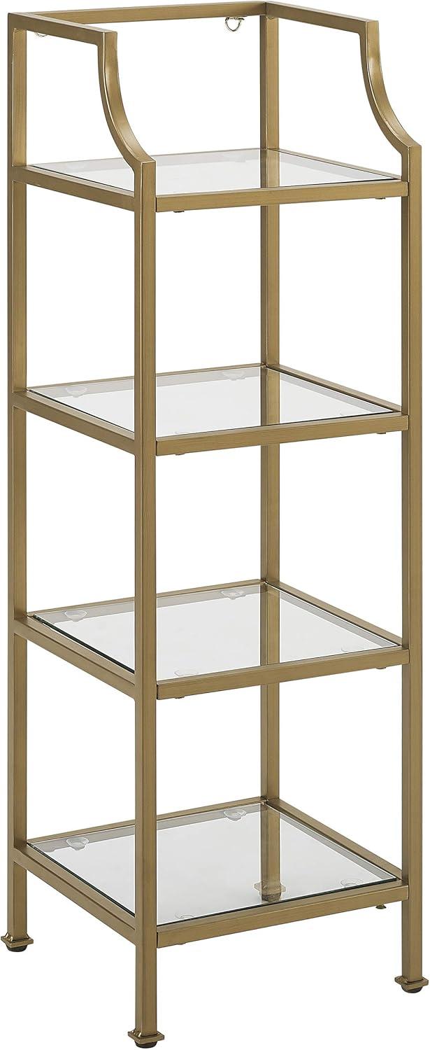 40" Aimee Short Etagere Gold - Crosley: Modern Glass Shelving, 4-Tier Steel Frame