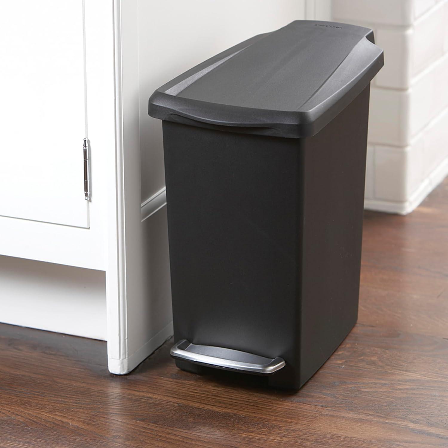 simplehuman Simplehuman 10 Liter / 2.6 Gallon Compact Slim Bathroom or Office Step Trash Can, Black Plastic
