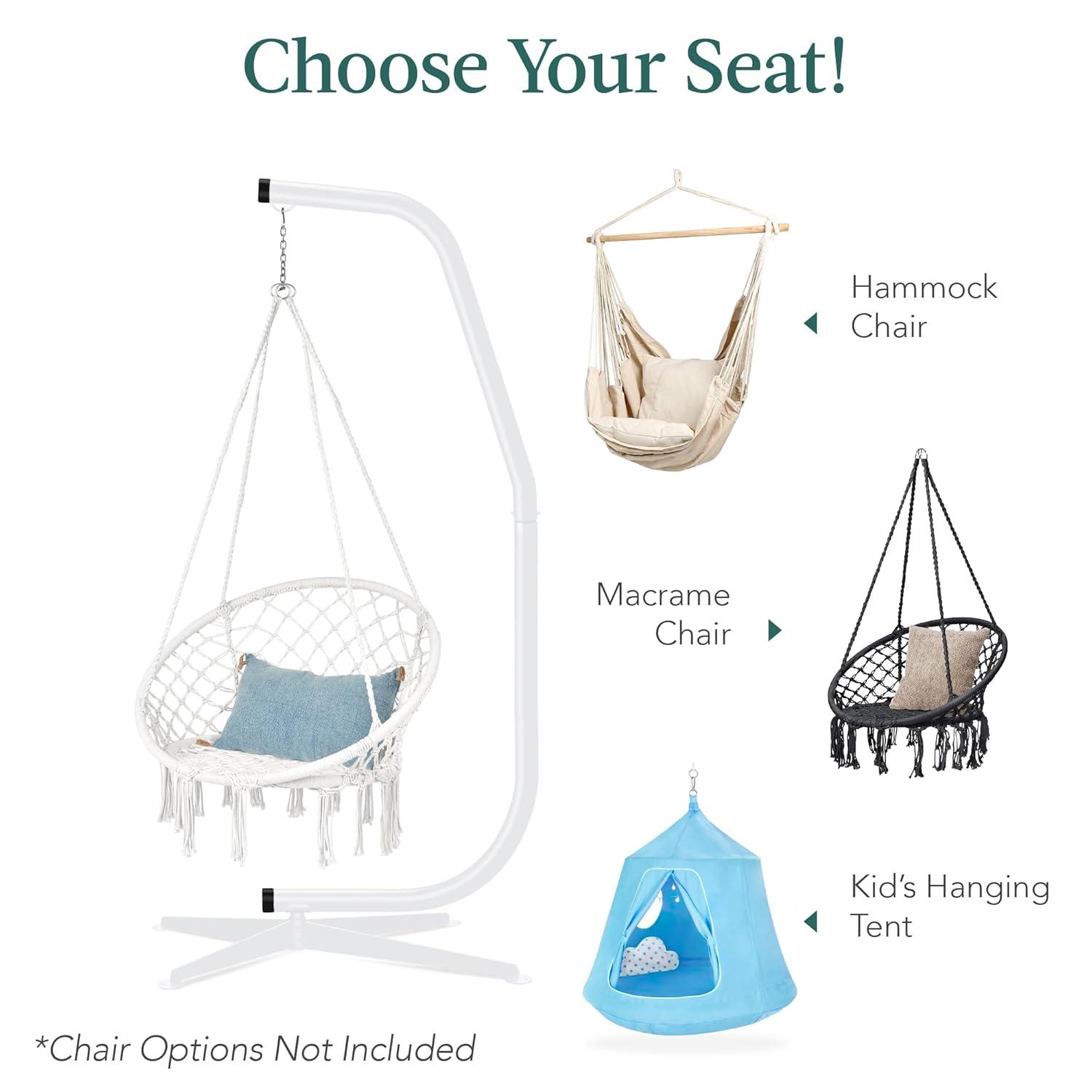 Best Choice Products Metal Hanging Hammock C-Stand for Chair/ Weather-Resistant Finish, Offset Base - Stand Only - White