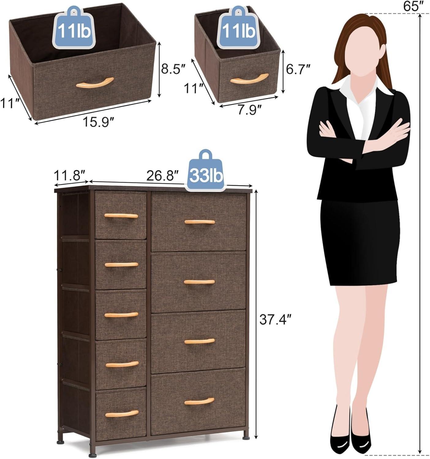 Brown Vertical 9-Drawer Fabric and Steel Storage Tower