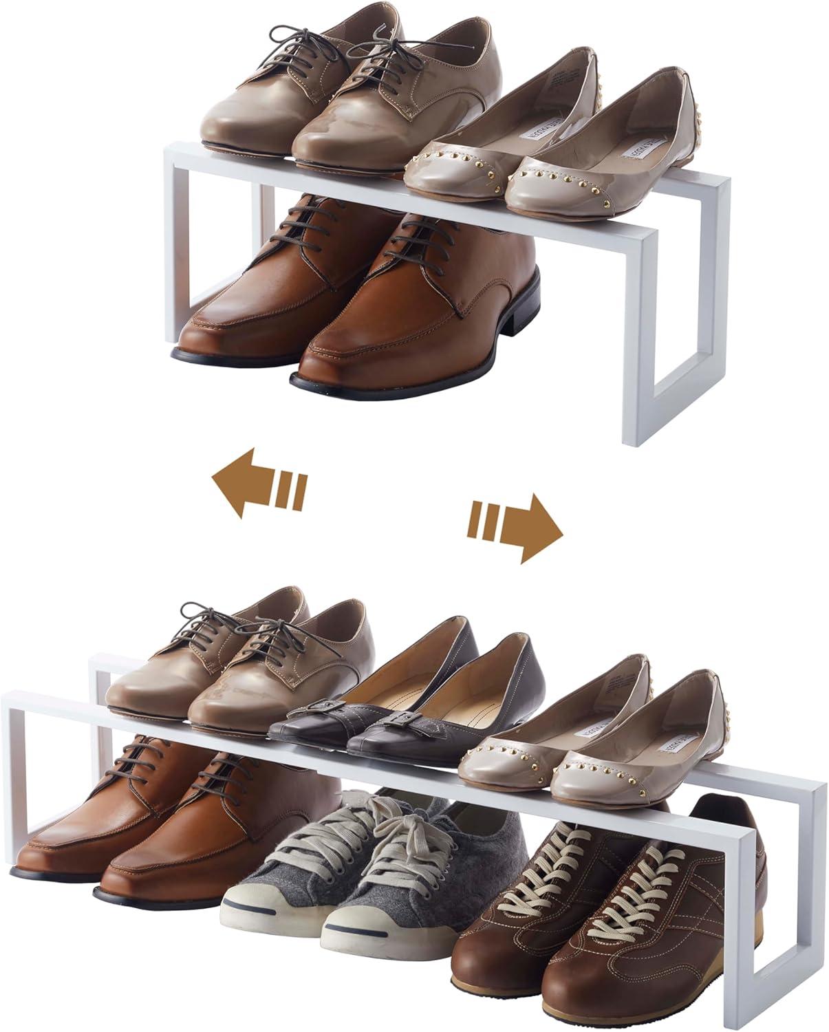 Yamazaki Home Adjustable Shoe Rack, Small, Steel,  Holds 4 to 8 shoes, Expandable, Stackable