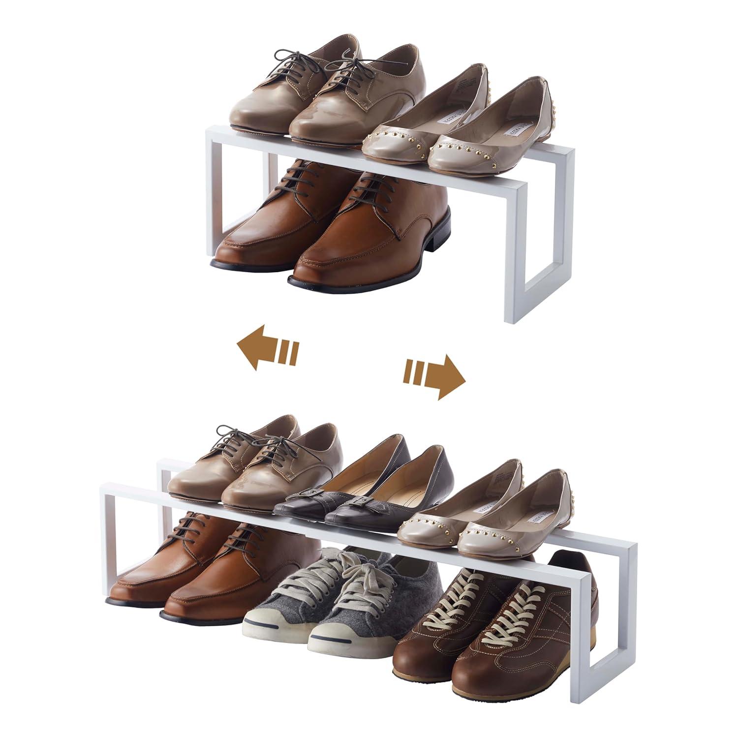 Yamazaki Home Adjustable Shoe Rack, Small, Steel,  Holds 4 to 8 shoes, Expandable, Stackable