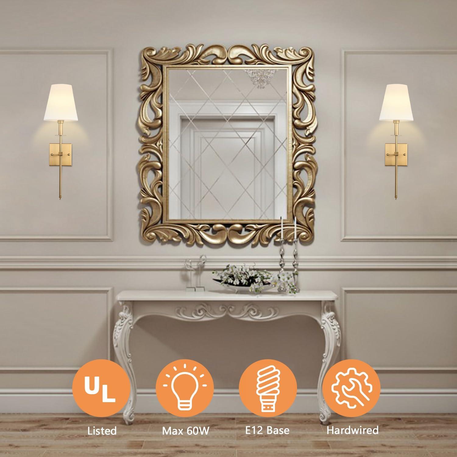 Gold Wall Sconces Set of Two, Modern Crystal Wall Light with E26 Socket Hardwired Sconces Wall Lighting Bedside Wall Lamp Crystal Decor Wall Mount Light Fixture for Living room, Bedroom, Hallway